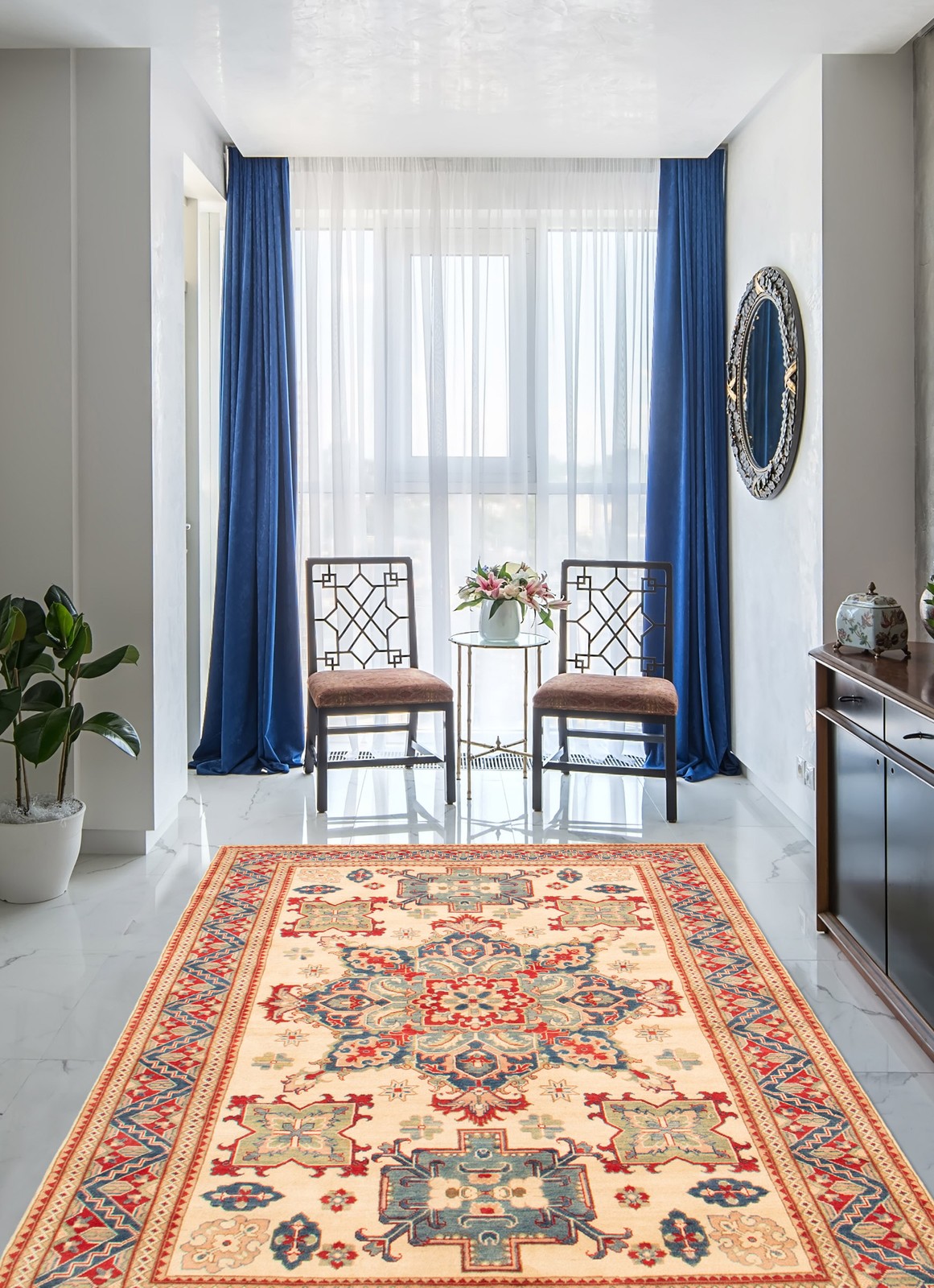 Traditional Cream Hand-knotted Area Rug 6’5″ x 9’7″ Oriental Carpet