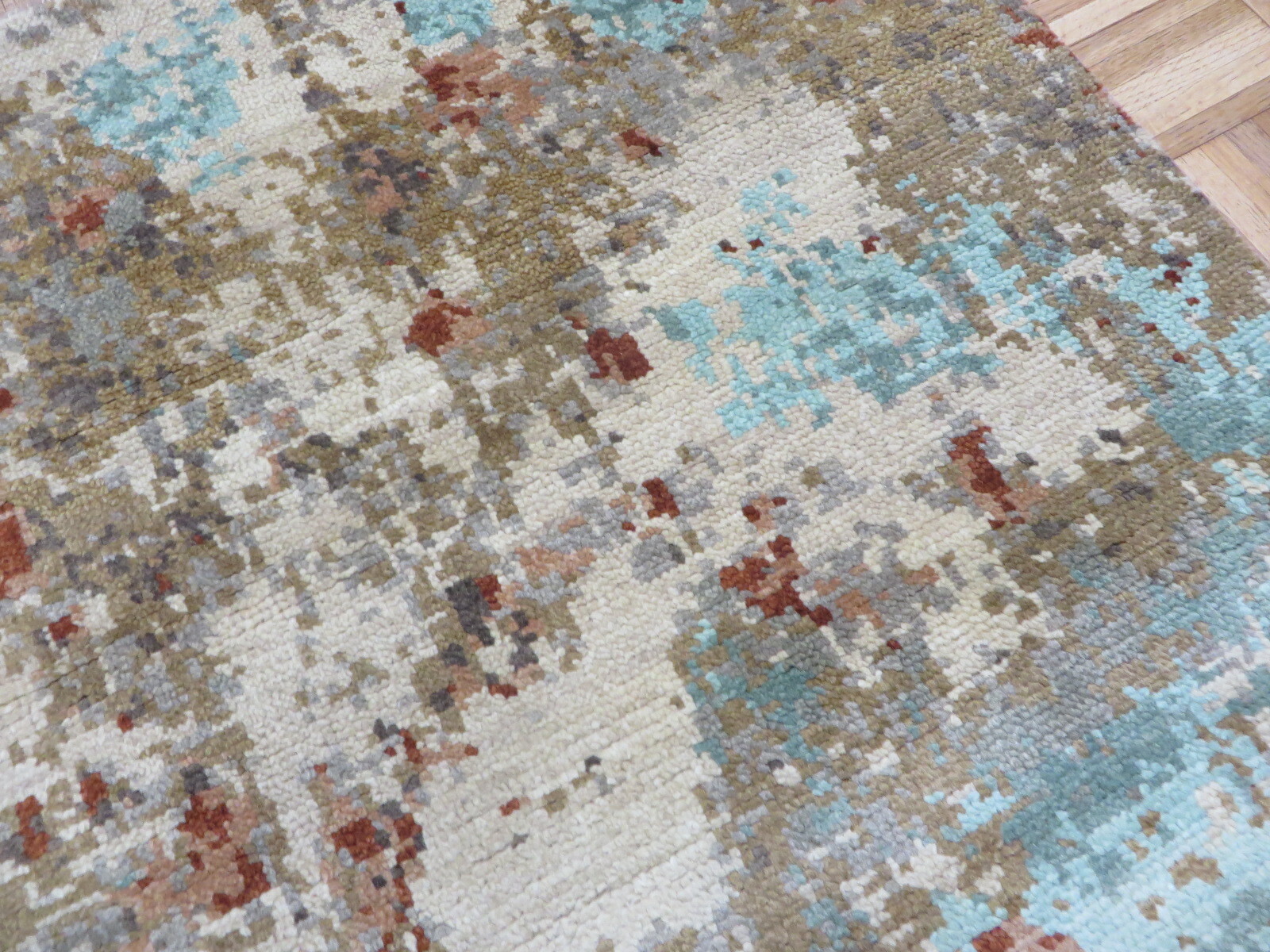 3 x 5 Hand Knotted Multi Colored Modern Abstract Oriental Rug With Silk G9422
