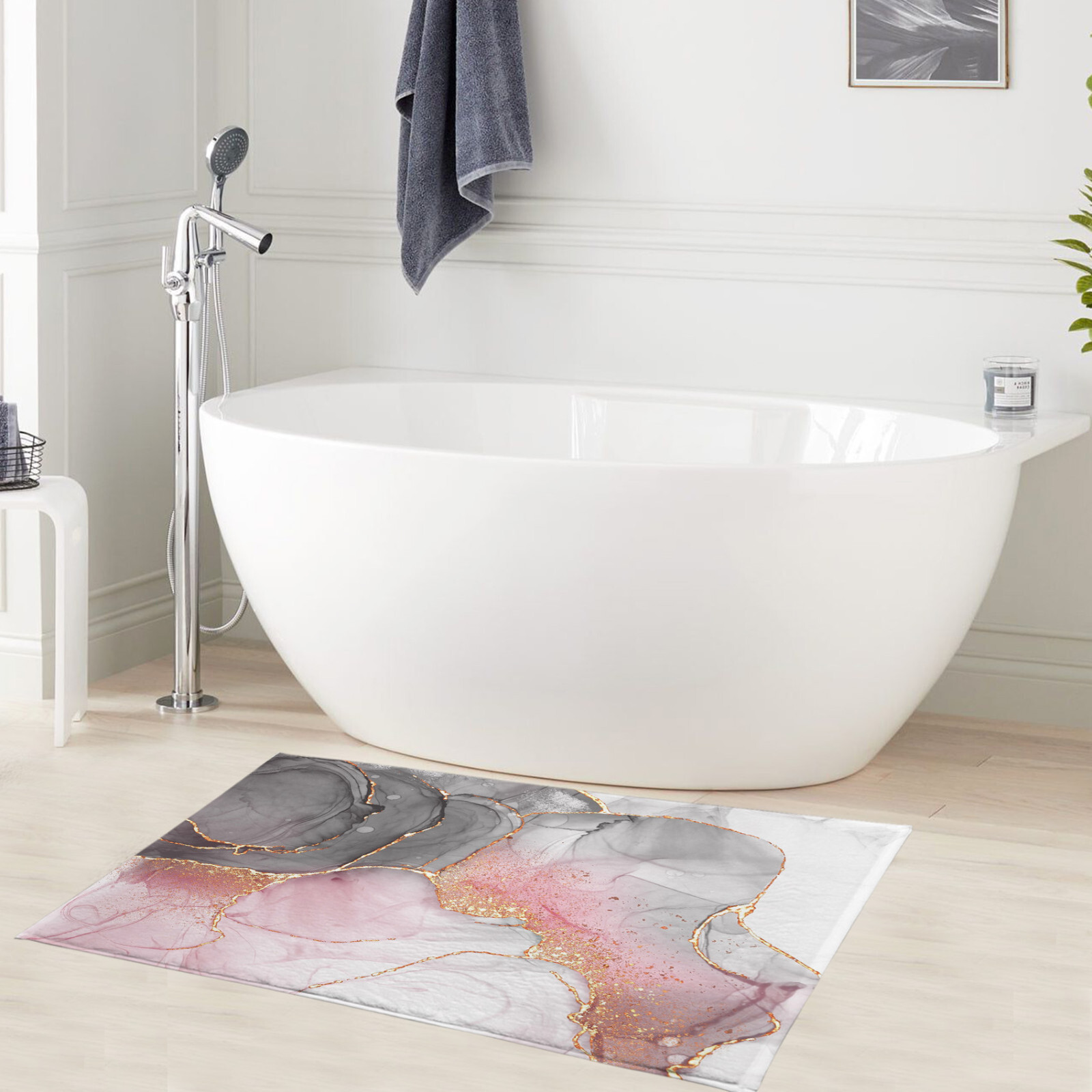 Modern Pink and Grey Abstract Marble Bath Mat for Bathroom Mat Bath Rug Doormat