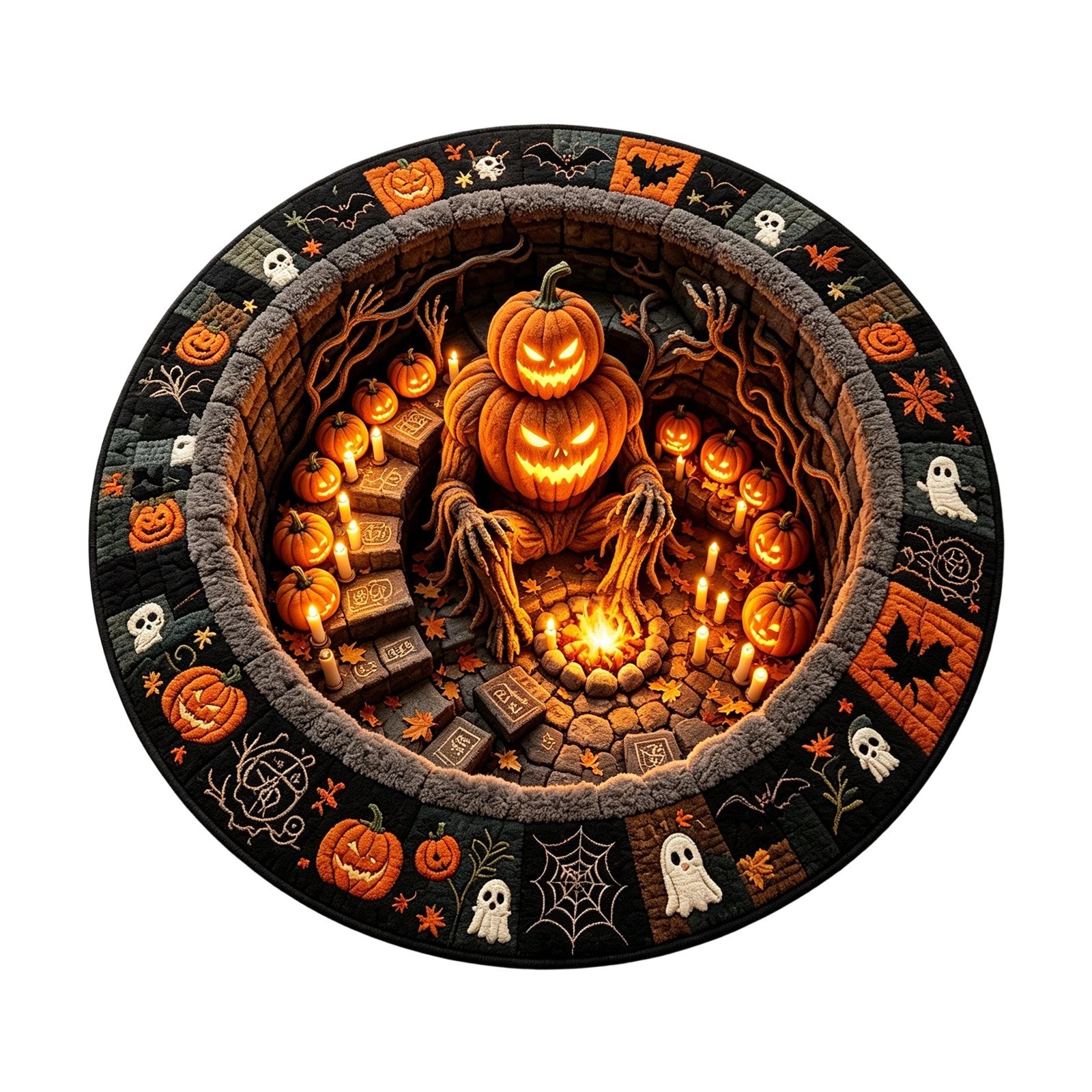 3D Halloween Optical Illusion Rug,Halloweens Quilted Round Rugs ,Soft,60×60cm