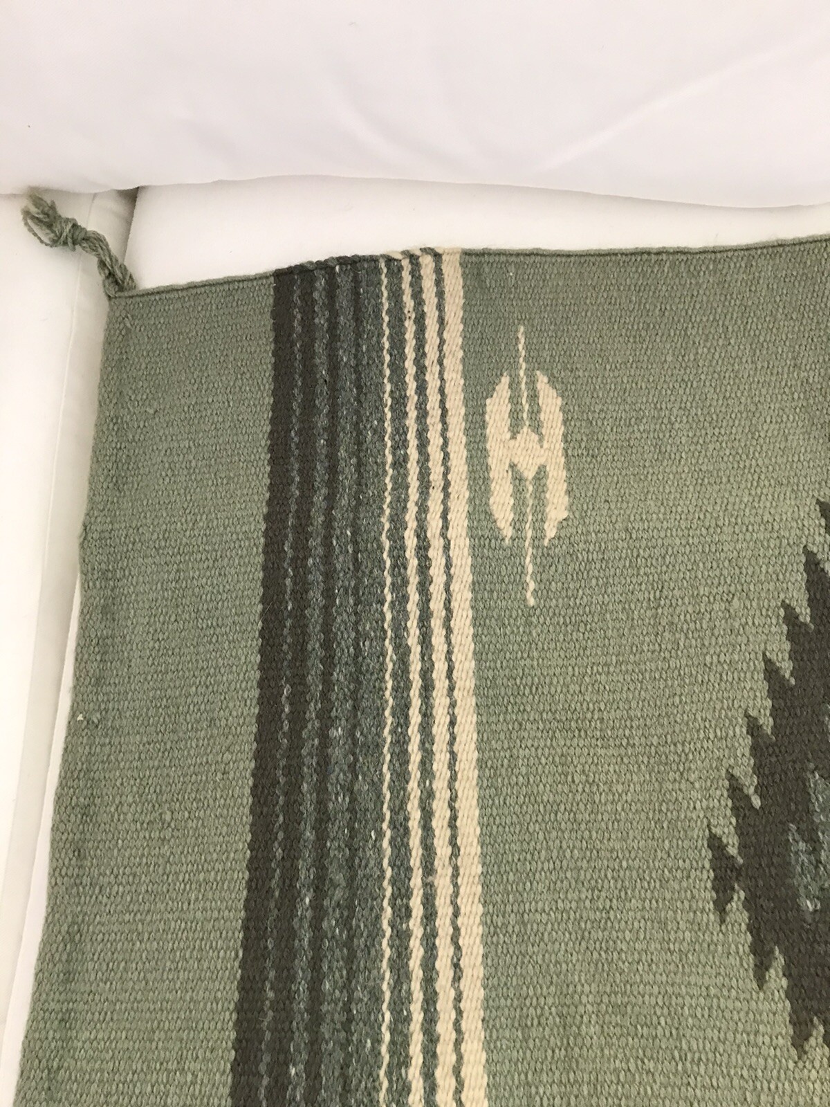 SOUTHWEST WOVEN RUG PUEBLO PATTERN~SAGE, GREYS & OFF WHITE COLORS~32” x 27 3/4”