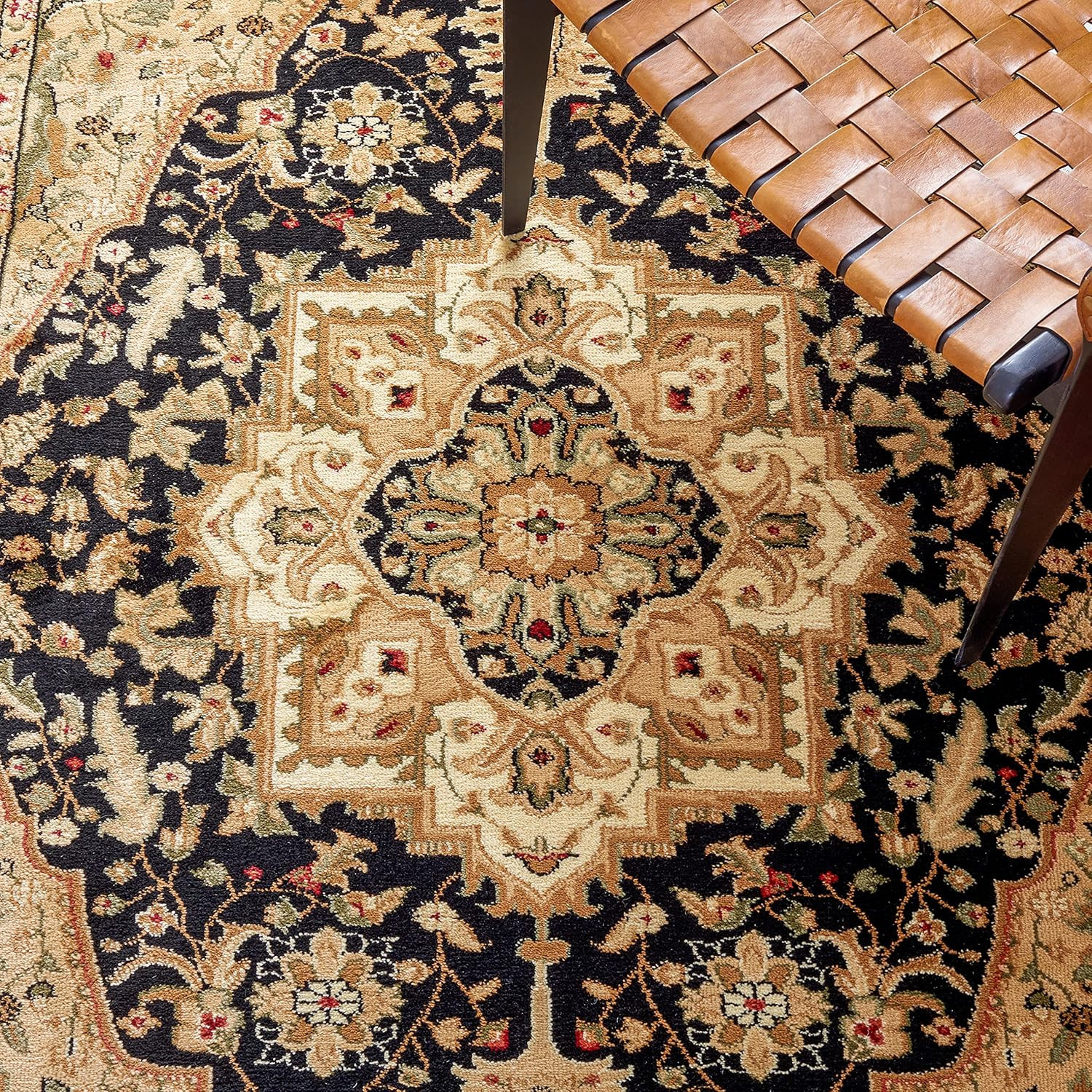Lyndhurst 5’3″ x 7’6″ Area Rug – Black & Red Traditional, Easy Care, Non-Sheddin