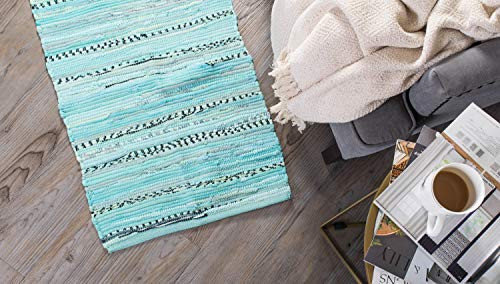 Chindi Home Collection Handwoven Multicolor Area Rag Rug, 20×31.5 20×31.5″ Aqua