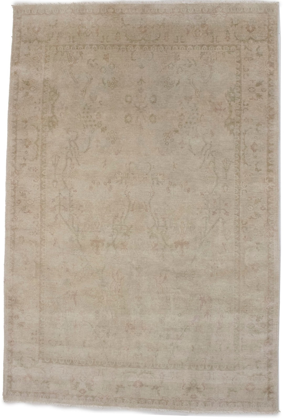 5’7X8’4Transitional Muted Beige Floral Handmade Oriental Rug Decor Carpet