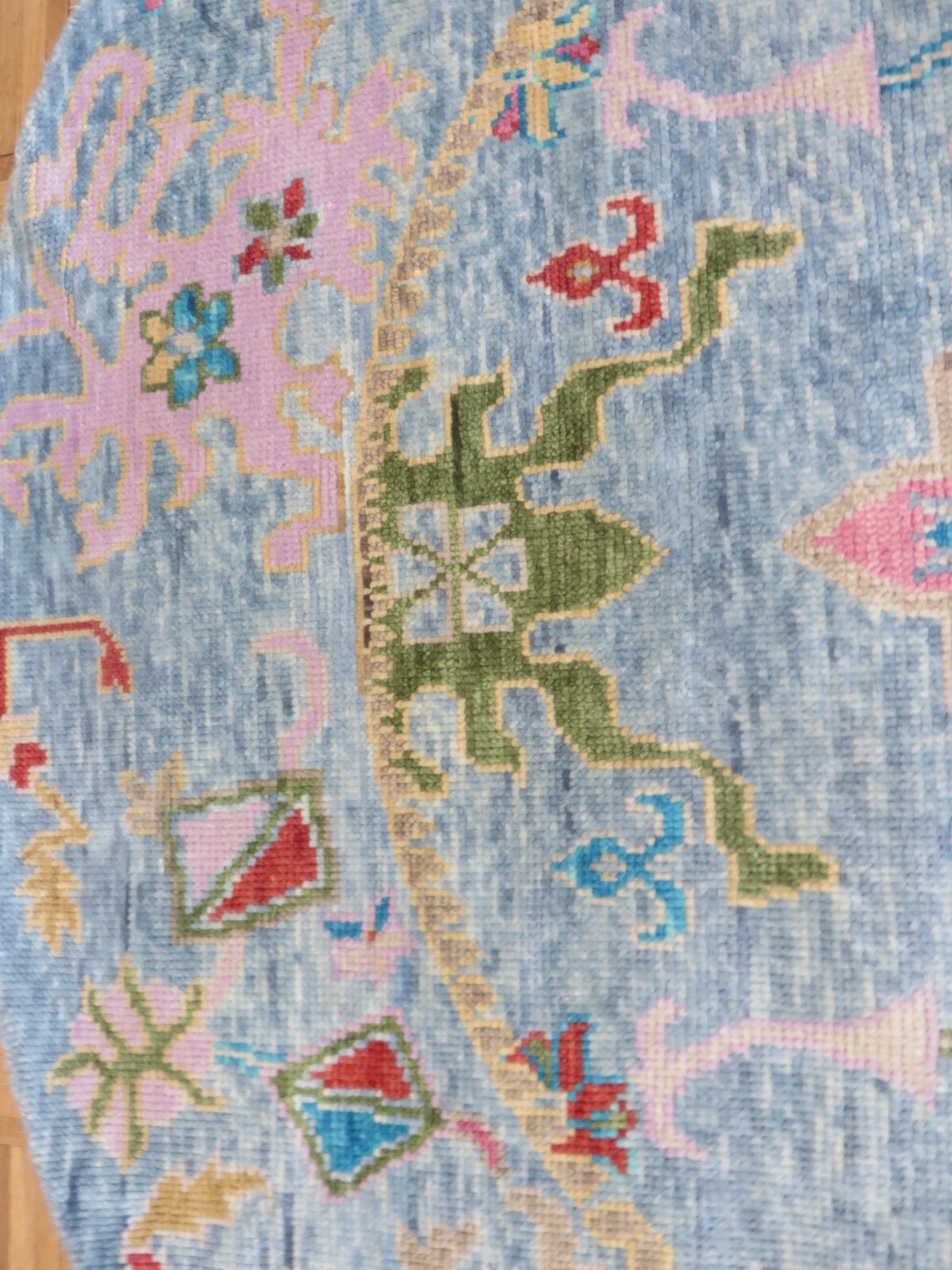 6’2 x 6’2 Round Hand Knotted Sky Blue Colorful Oushak Oriental Rug G13604