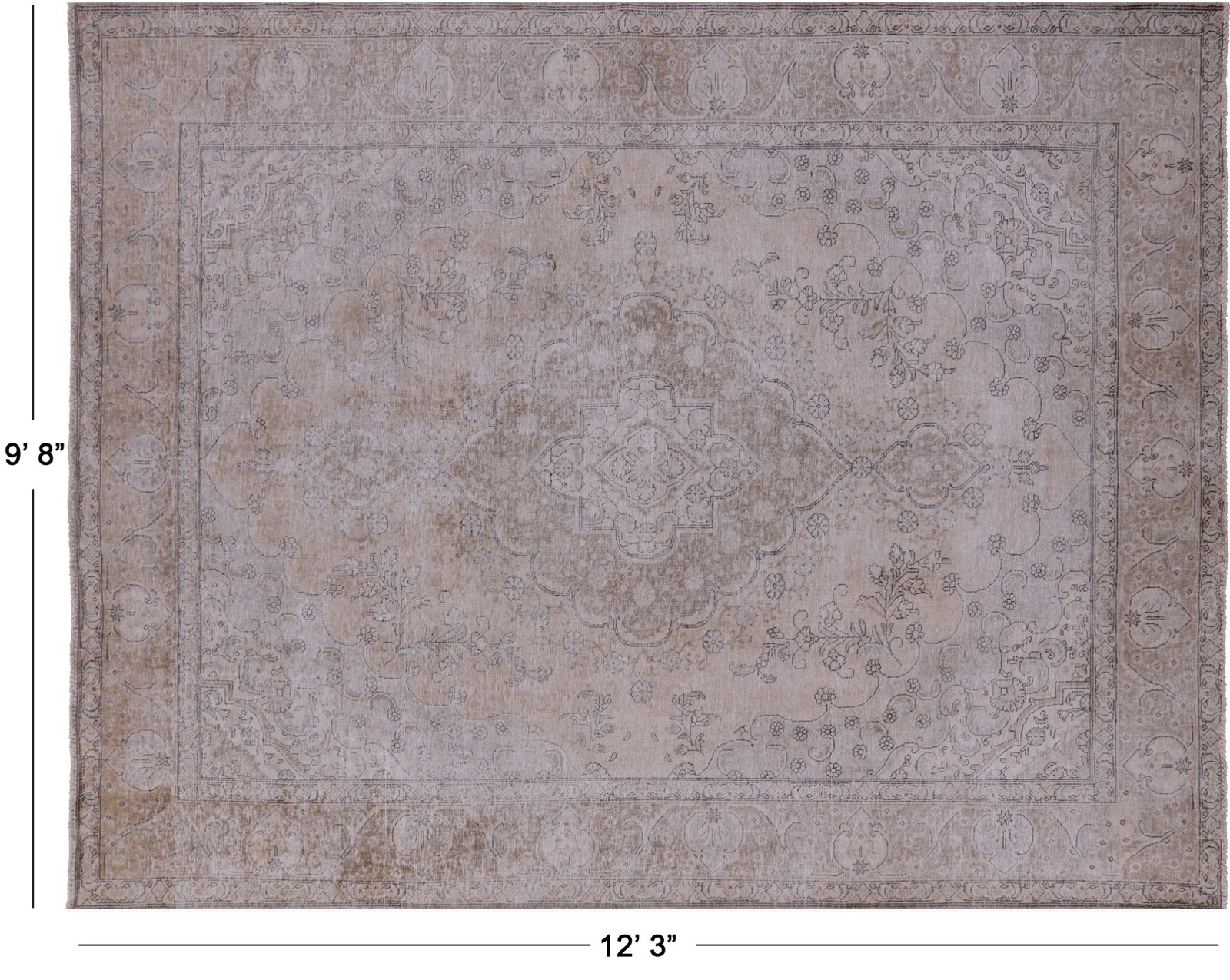 Handmade Vintage White Wash Rug 9′ 8″ X 12′ 3″ – Q18500