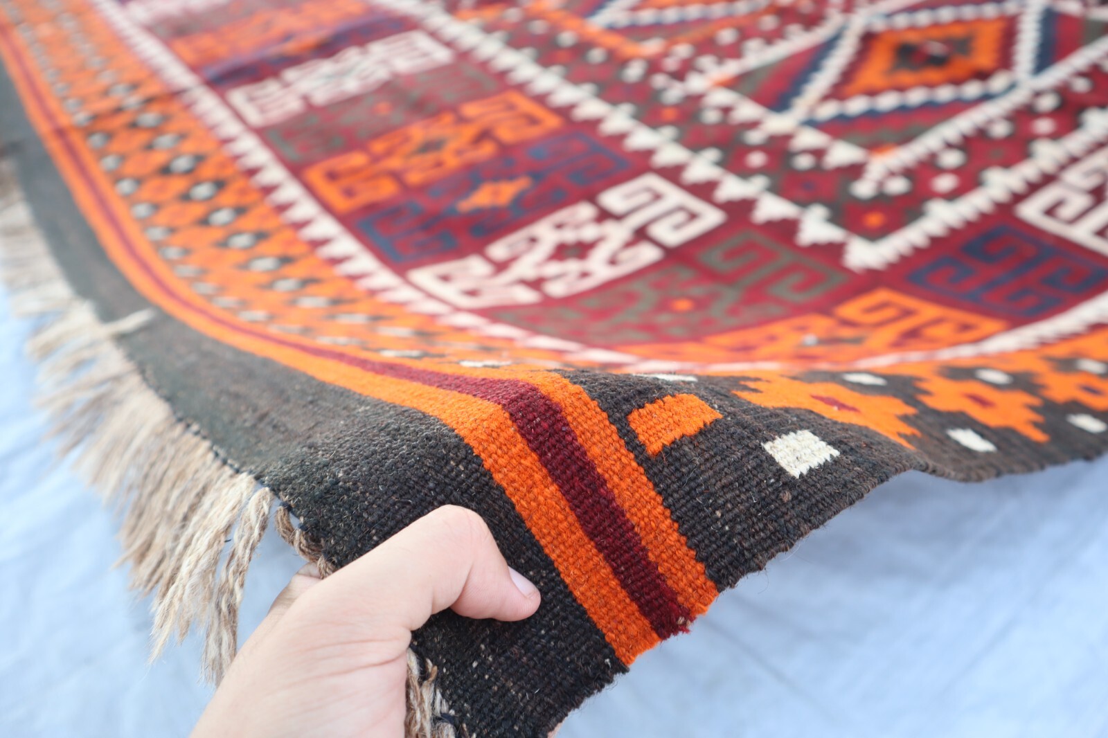 8’6×11’6 ft Large Vintage Turkmen Geometric Kilim Area rug- Handmade Kilim Rug
