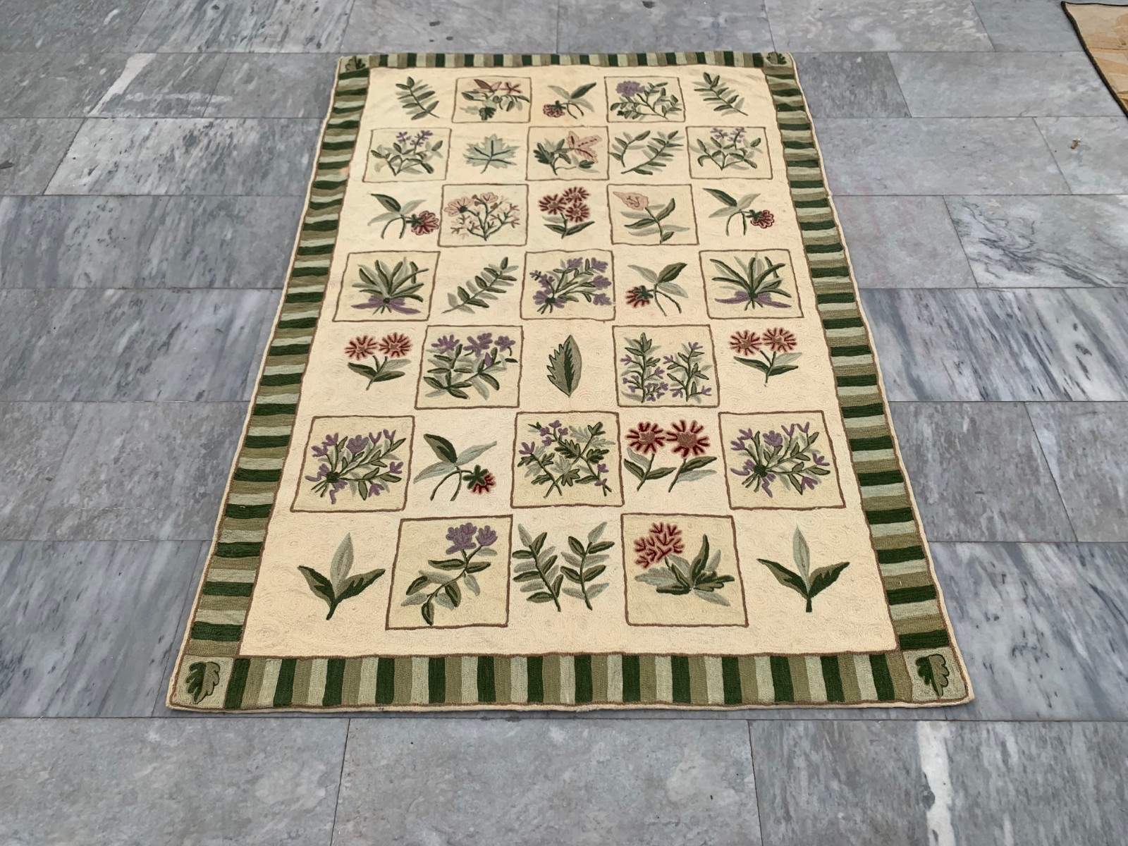 Vintage Aubusson Needlepoint Rug 4×6 Ft Butterfly Design Chain Stitch French
