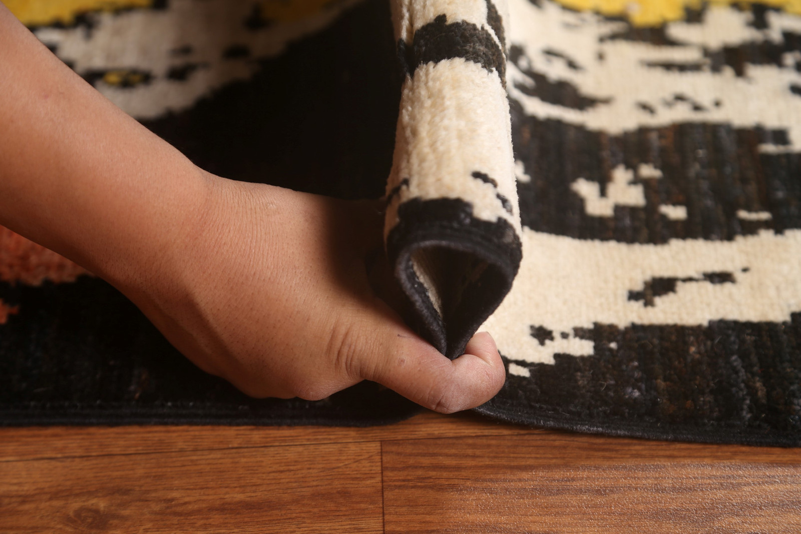 Contemporary Abstract Rug 5×8 Ft Black Wool Carpet Handmade Bedroom Area Rug
