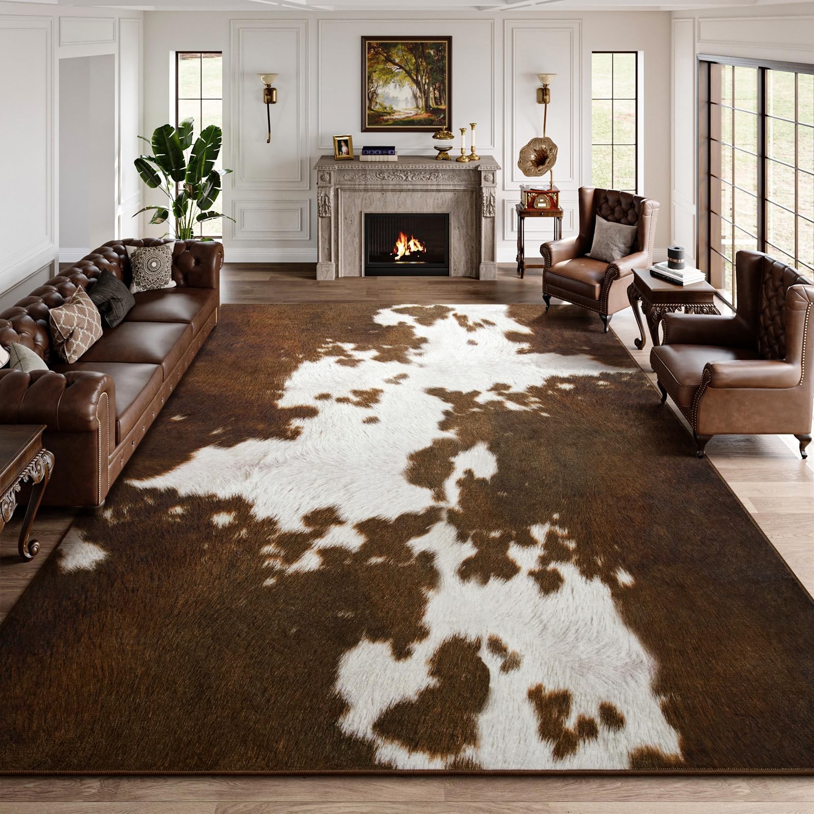Brown Non Slip Stain Resistant Machine Washable Cow Print Area Rug 4×6 Feet