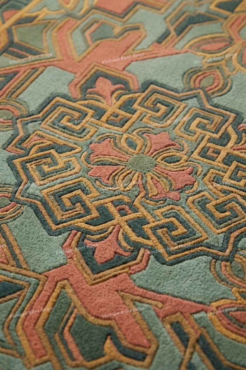 Art Deco Green Hand Tufted Wool Area Rug 8×10 Geometric Handmade Modern Rug