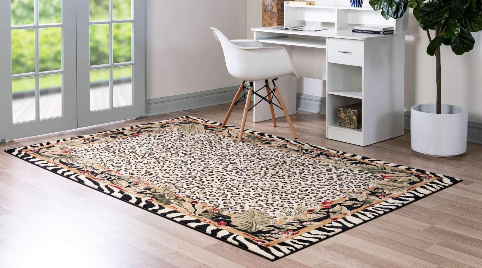 Wildlife Collection Animal Inspired with Cheetah Bordered Design Area Rug (5’…