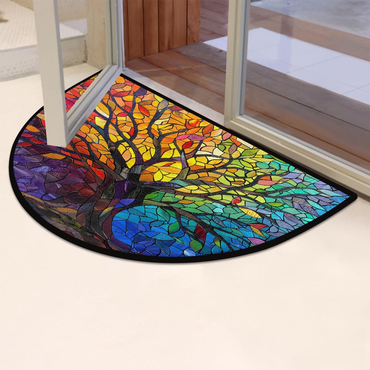 Tree Half Round Doormat Non-Slip Semi Circle Rug Half Moon Mat | Color Staine…