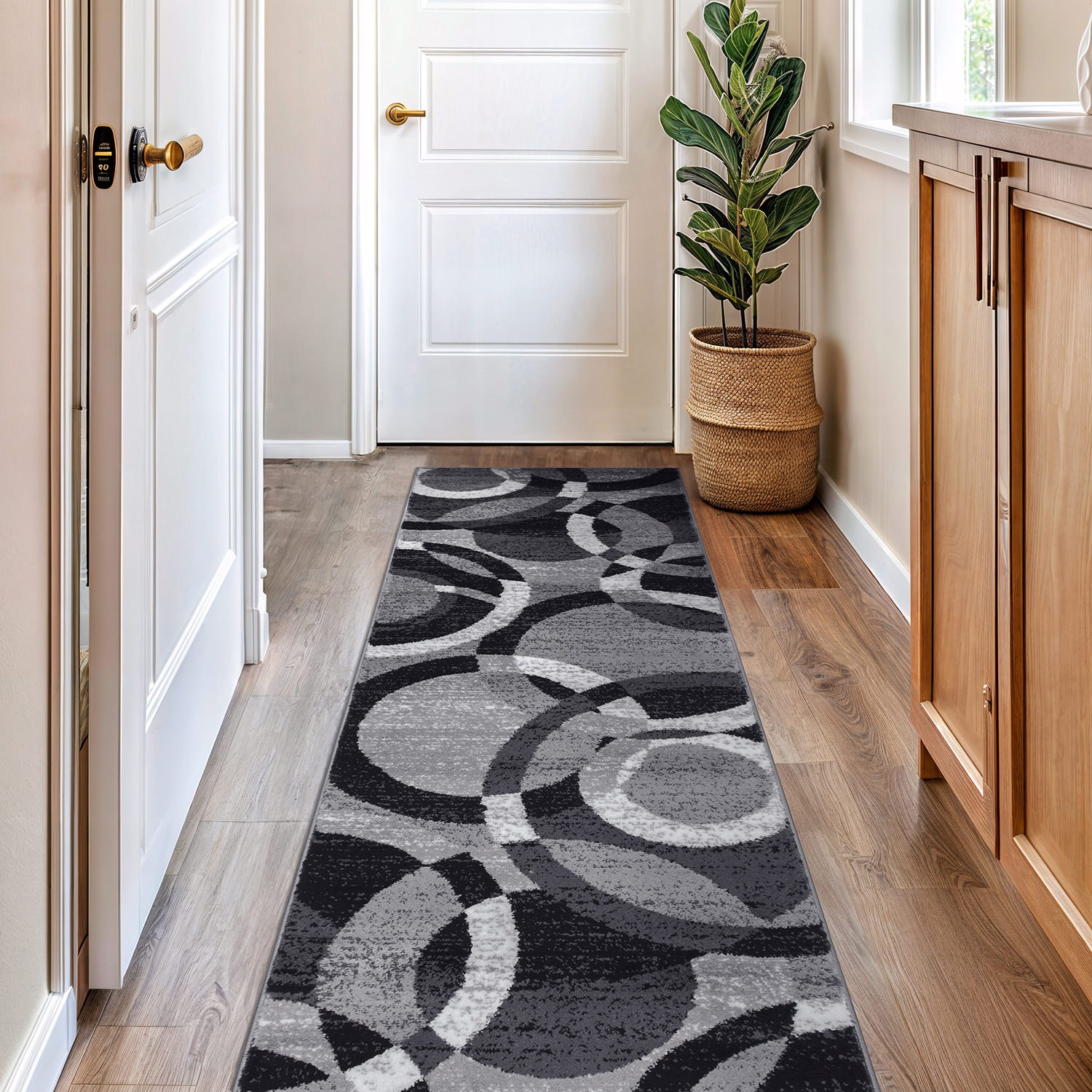 Rugshop Rugs Runner Geometric Circles Runner Rug for Hallway Floor Rugs 2’7″x12′