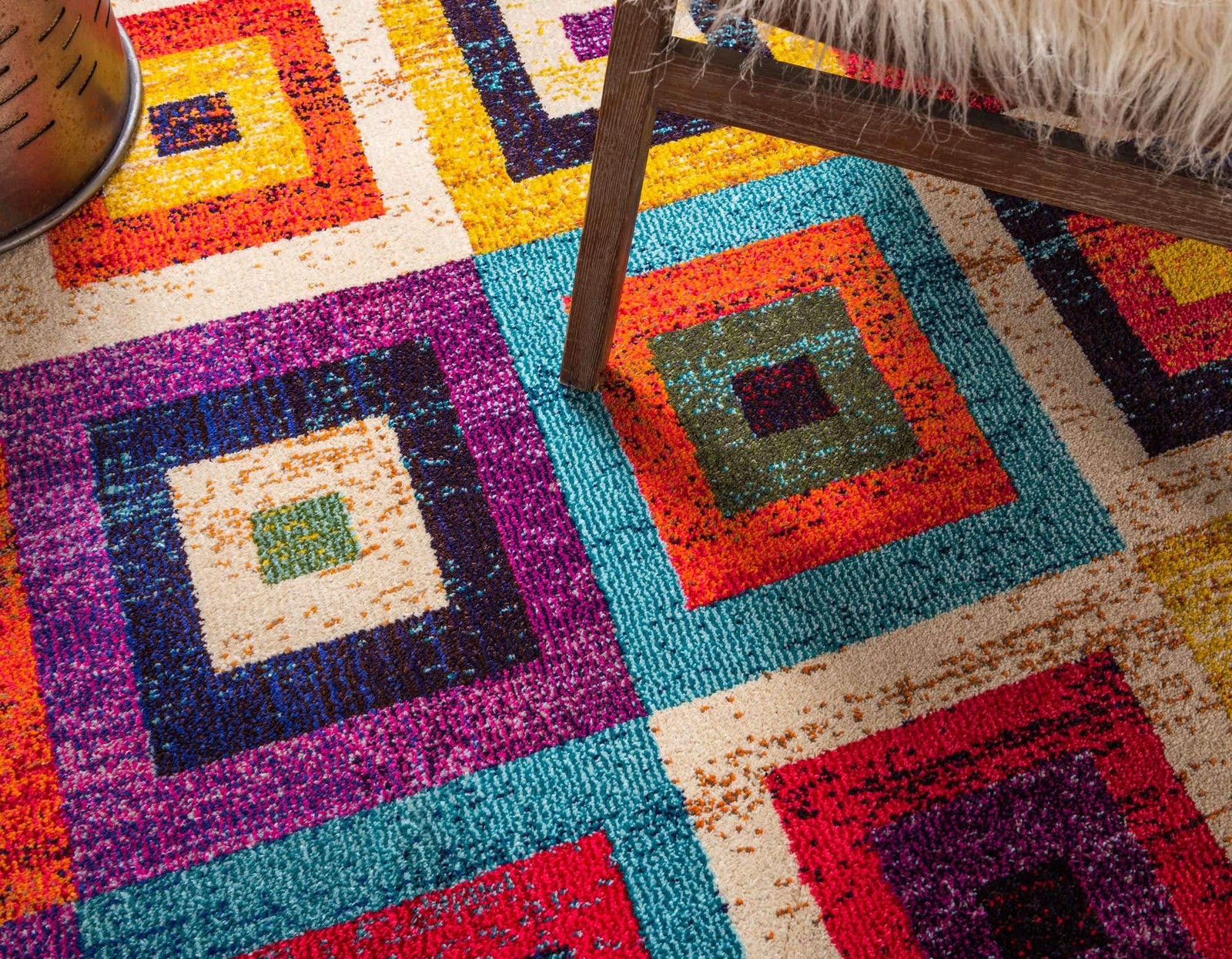 Unique Loom Estrella Collection Colorful Geometric Squares Modern Abstract Area