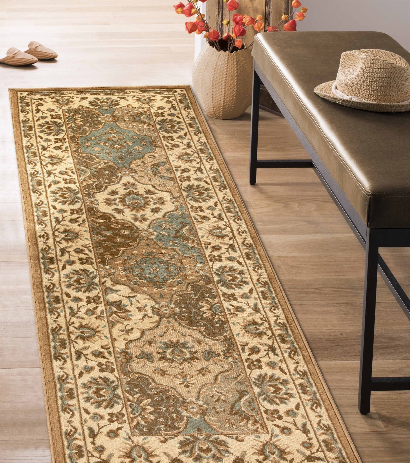 Palmyra Traditional Ornamental Carpet Stain Resistant Indoor Area Rug or Runner