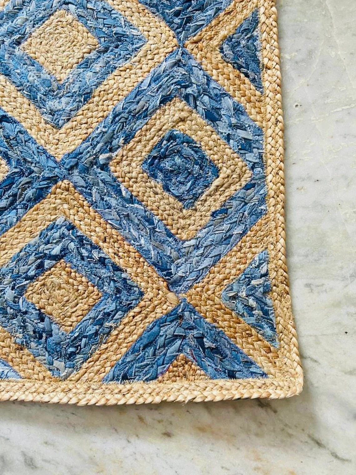 Rugs- Denim Jute Floor Rug-55cmx80cm- Hand Made Natural Jute Rug-Bohemian Rug-Ch