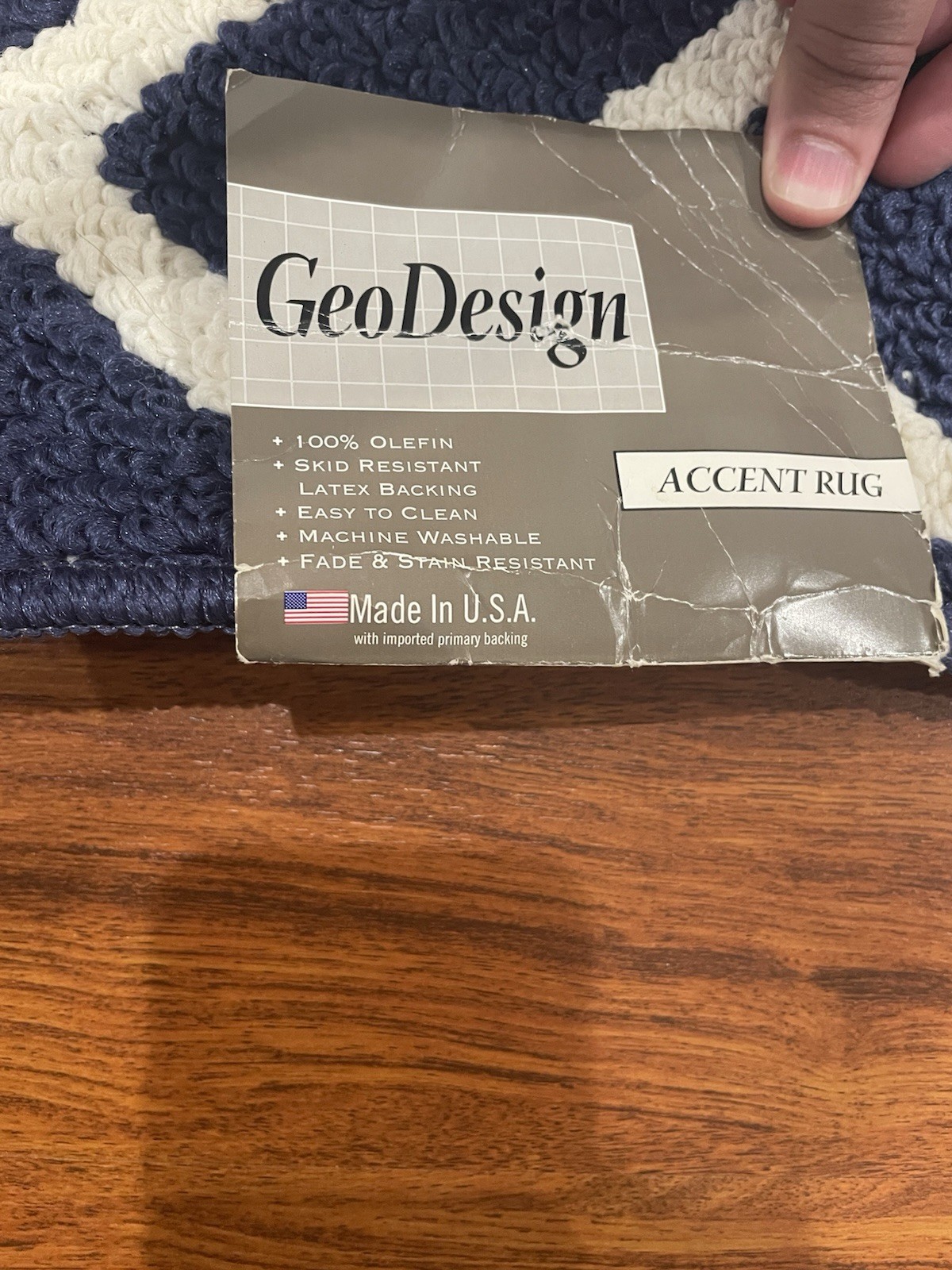 Accent Rug 20×30 Blue And White Geo Design Made In USA 48”x30” Skid Resistant