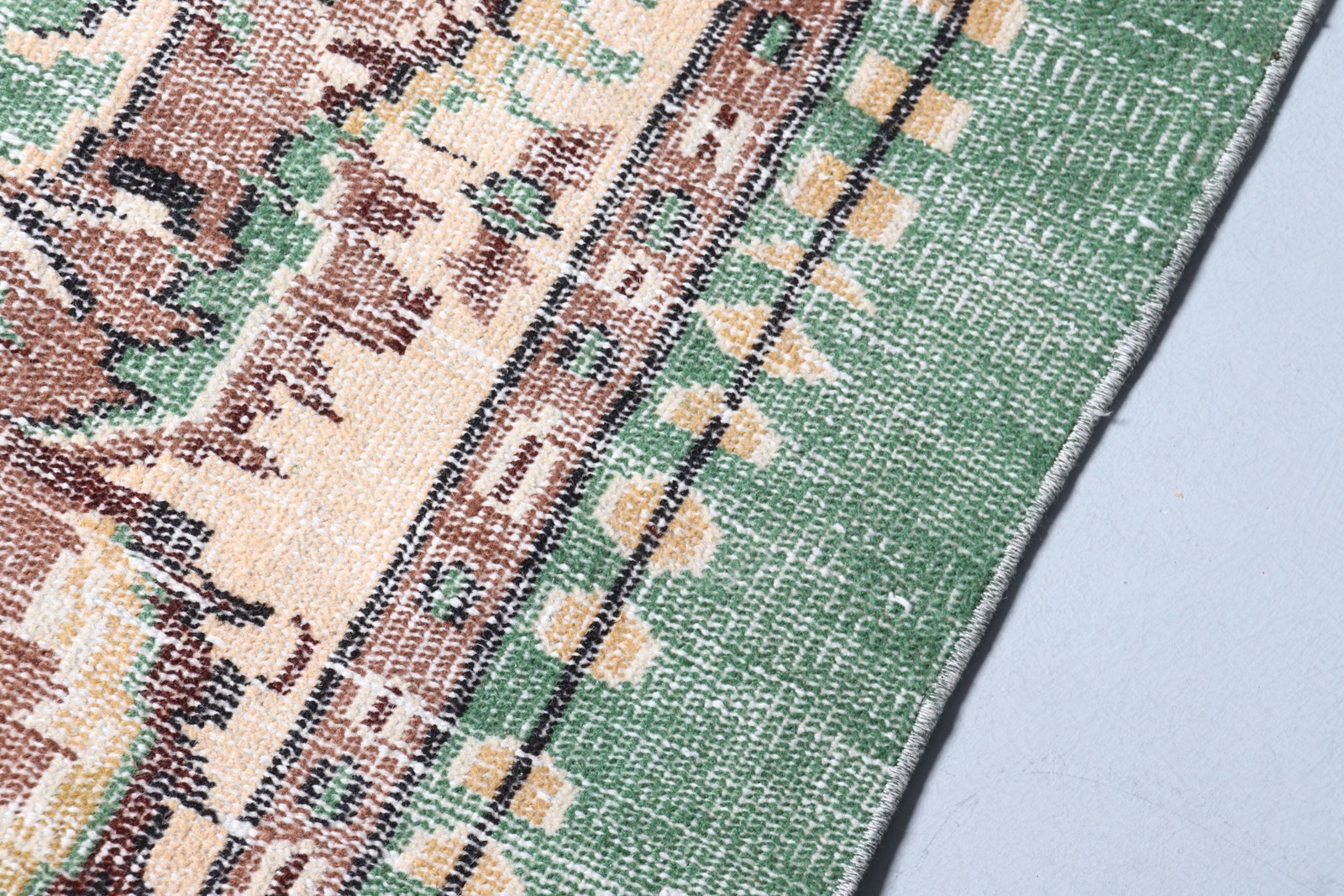 Turkish Large Rug 5,8×9,8 ft (178×299 cm), Vintage Green Striped Wool Rug