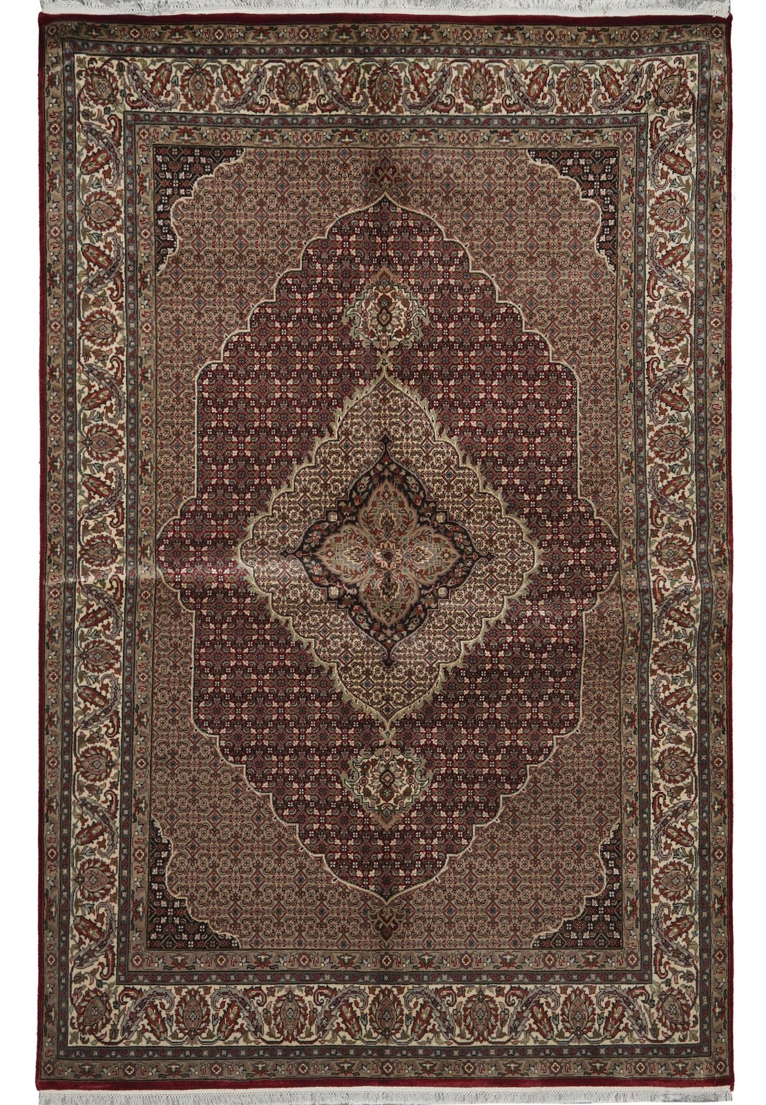 5.8 x 8.3 Wool and Silk Tabriiz Mahii Rug Pom Roby #F-3076