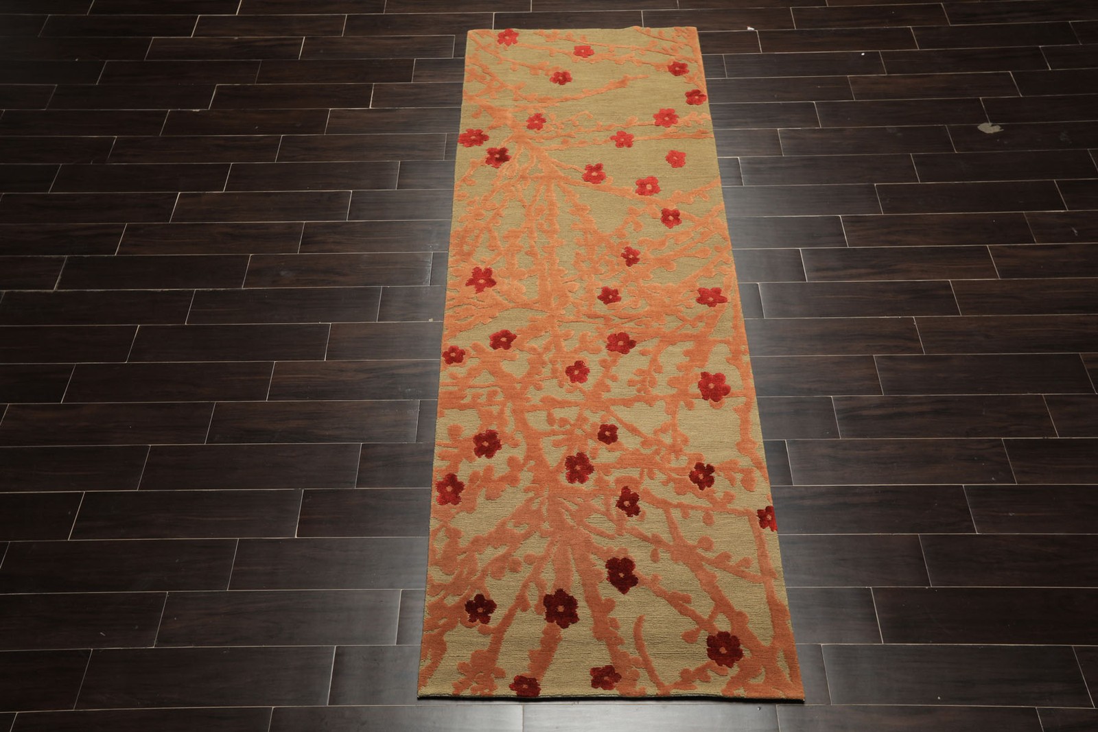 3’x8’9″ Tibetano Runner Hand Knotted Wool & Silk Tibetan Boho High Low Pile Rug