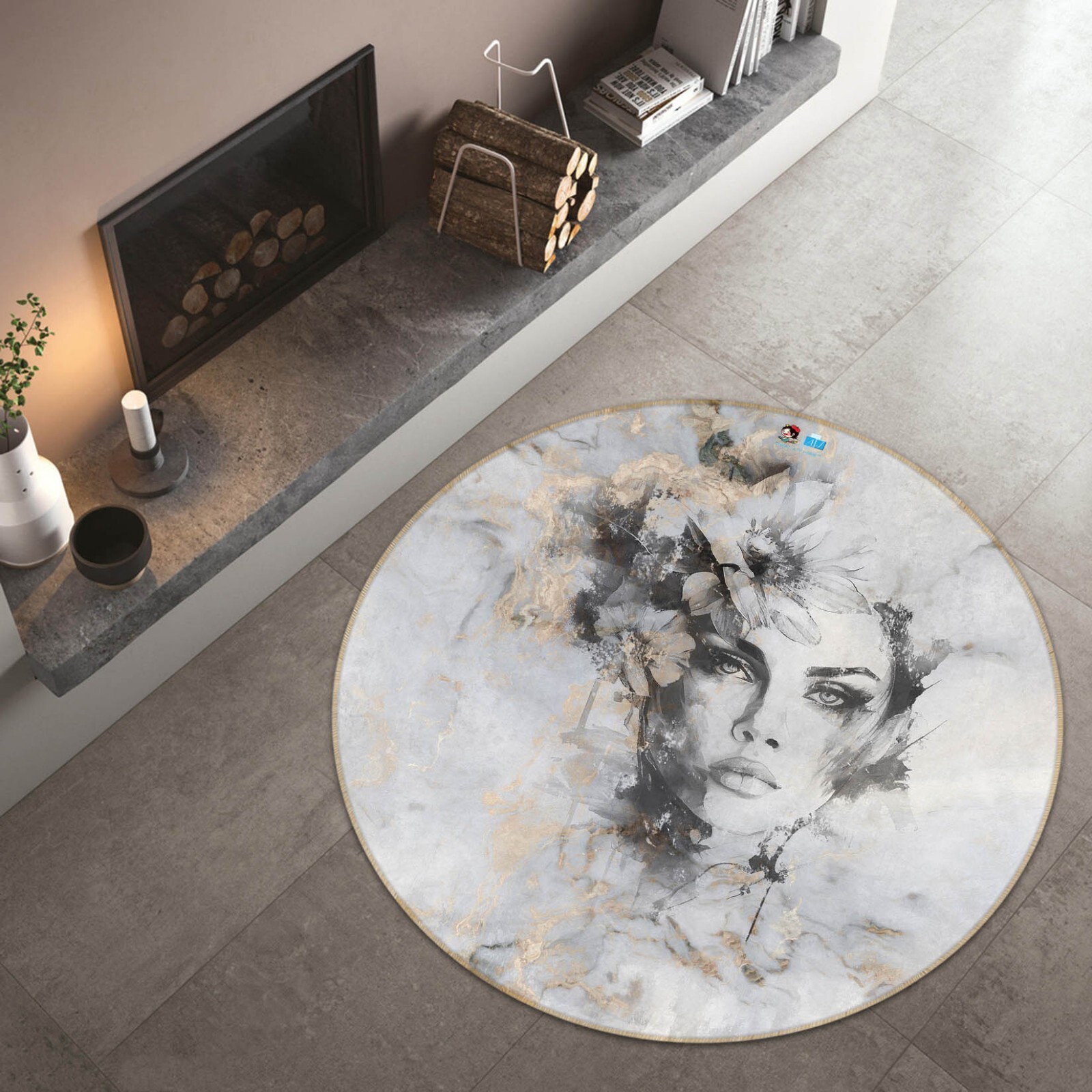 3D Ink Art Woman A2122 Game Non Slip Rug Mat Photo Round Carpet Amy