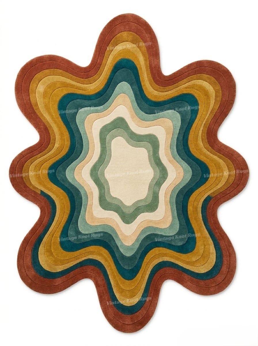 Hand Tufted Wool Area Rug 8×10 Abstract Wavy Modern Irregular Shape Plush Rug