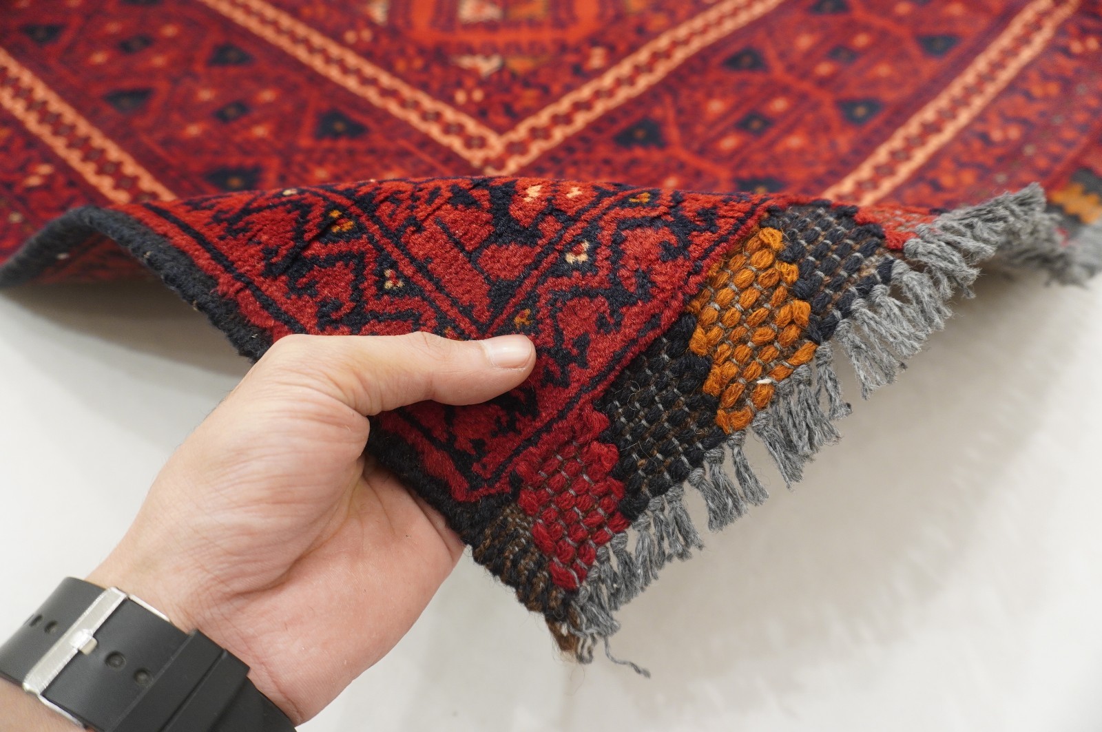 5×6 ft Red Afghan Hand Knotted Wool Oriental Rug