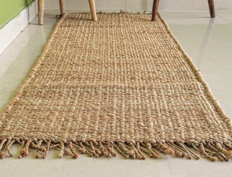 Handmade Jute Natural Rugs Bohemian Farmhouse Woven Fringe Floor Hemp Carpet Mat