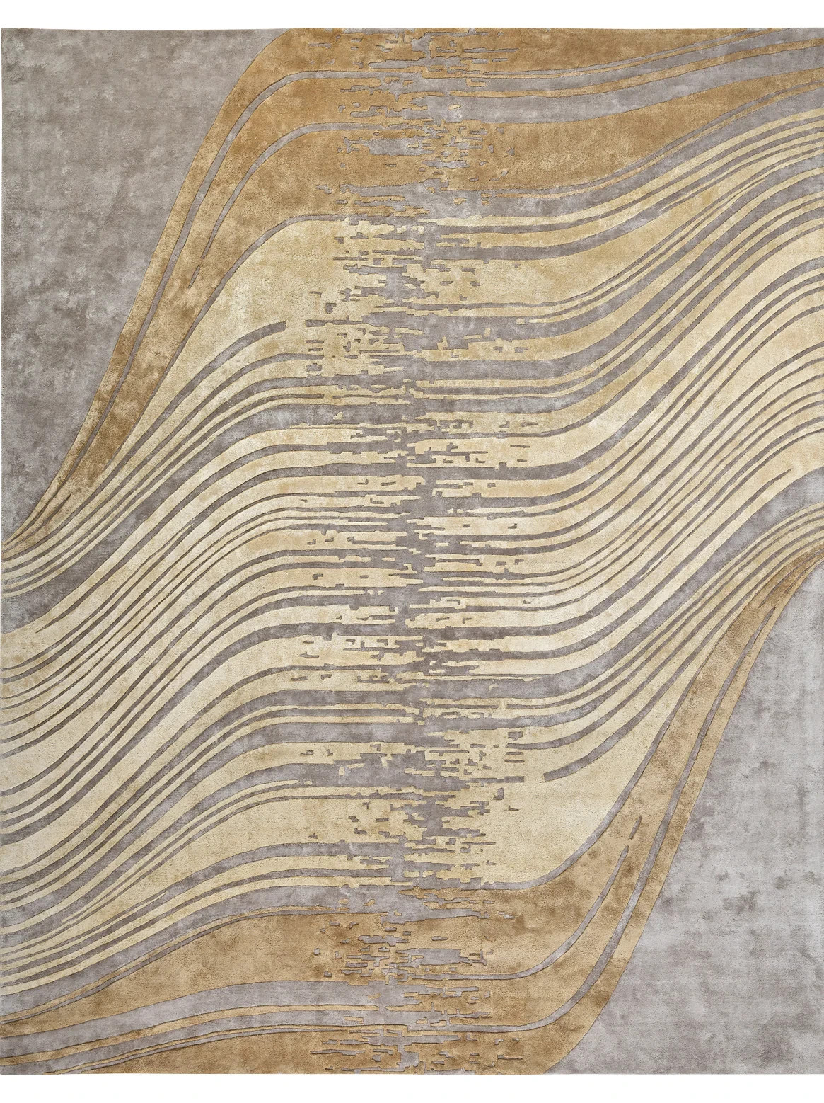 Modern Swirl Abstract Area Rug – 6×9 Luxury Gold & Grey Fluid Living Room Carpet