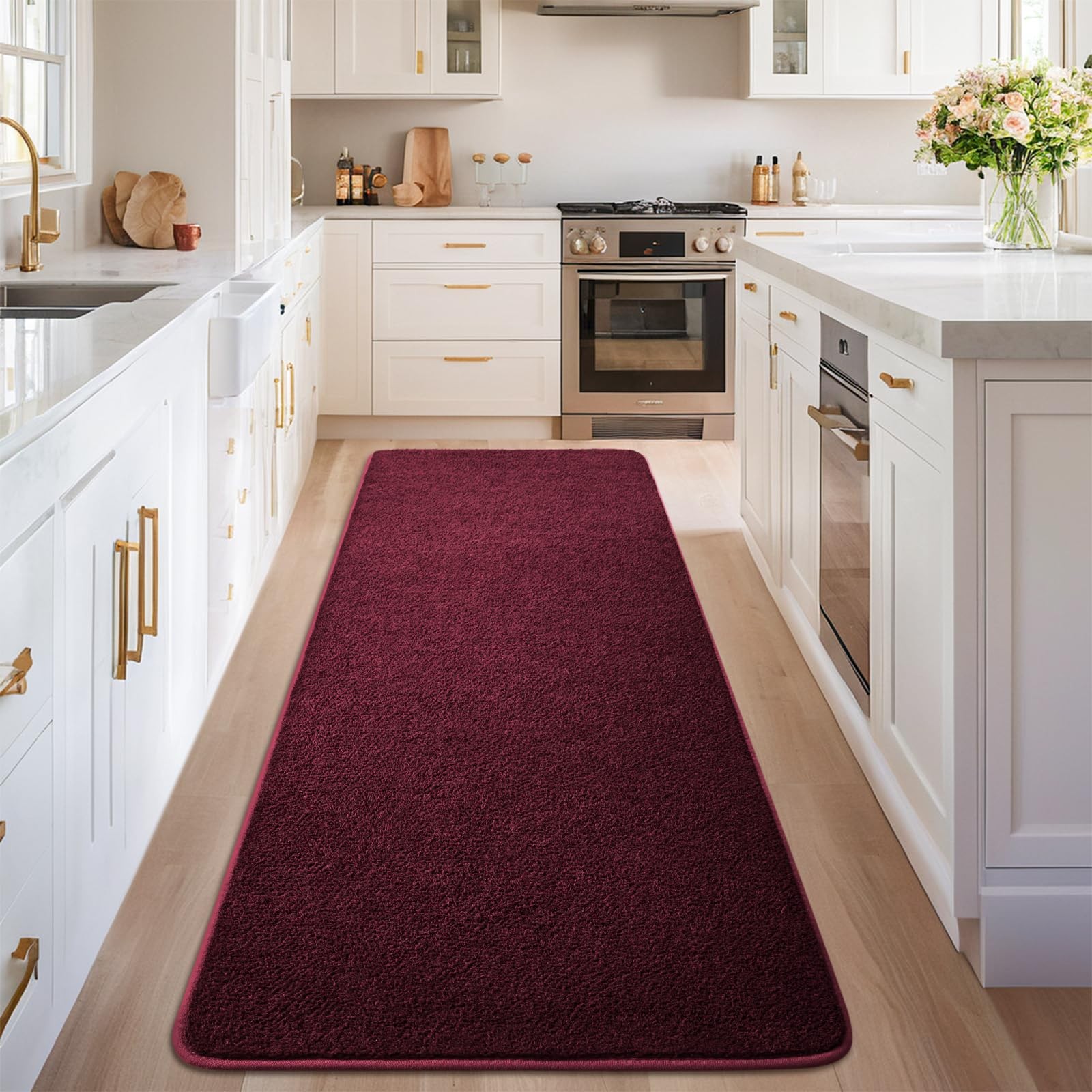 Nuttumico 2×6 Feet Rug Runners for Hallways, Burgundy Area Rugs for Bedroom L…