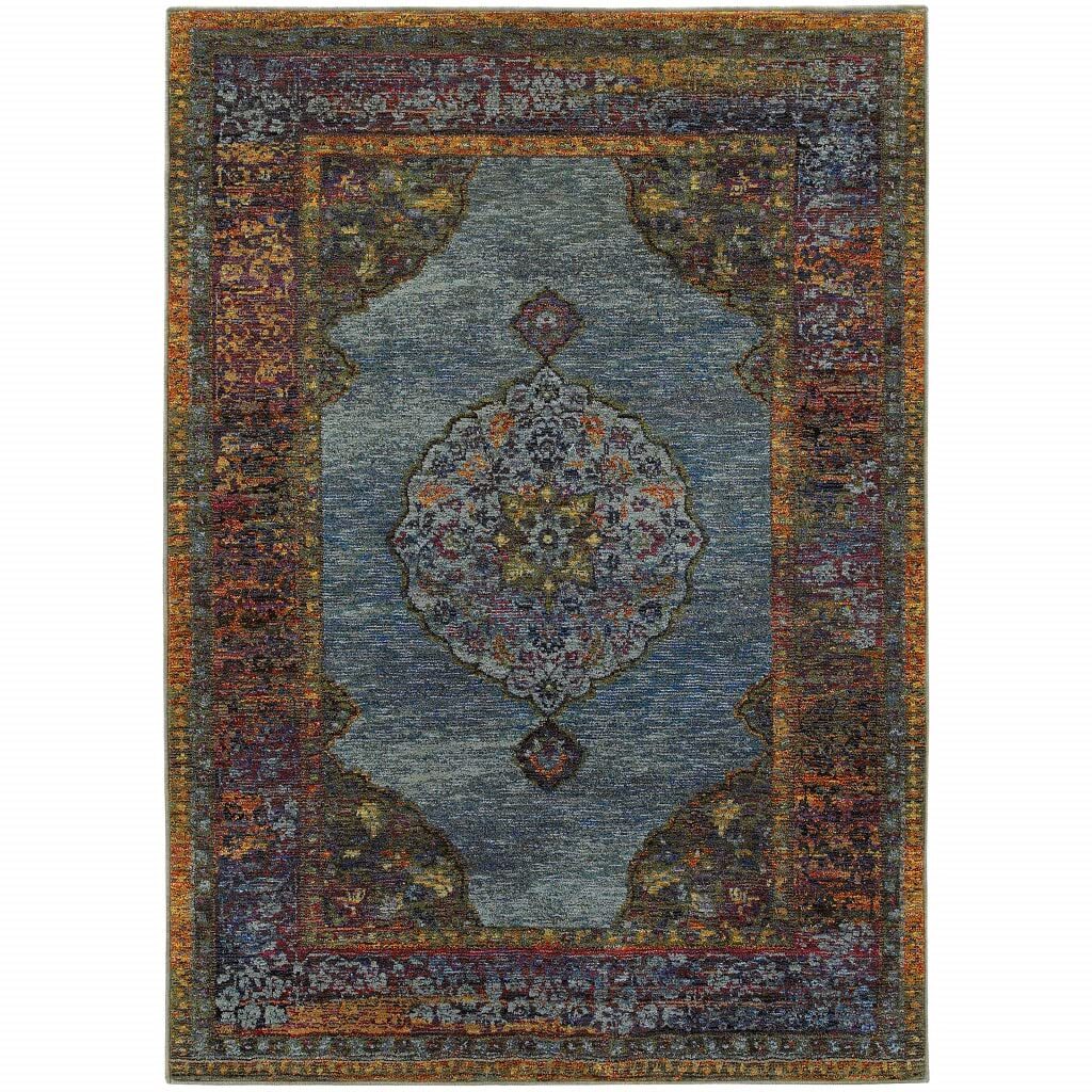 2′ X 3′ Blue and Beige Oriental Power Loom Area Rug