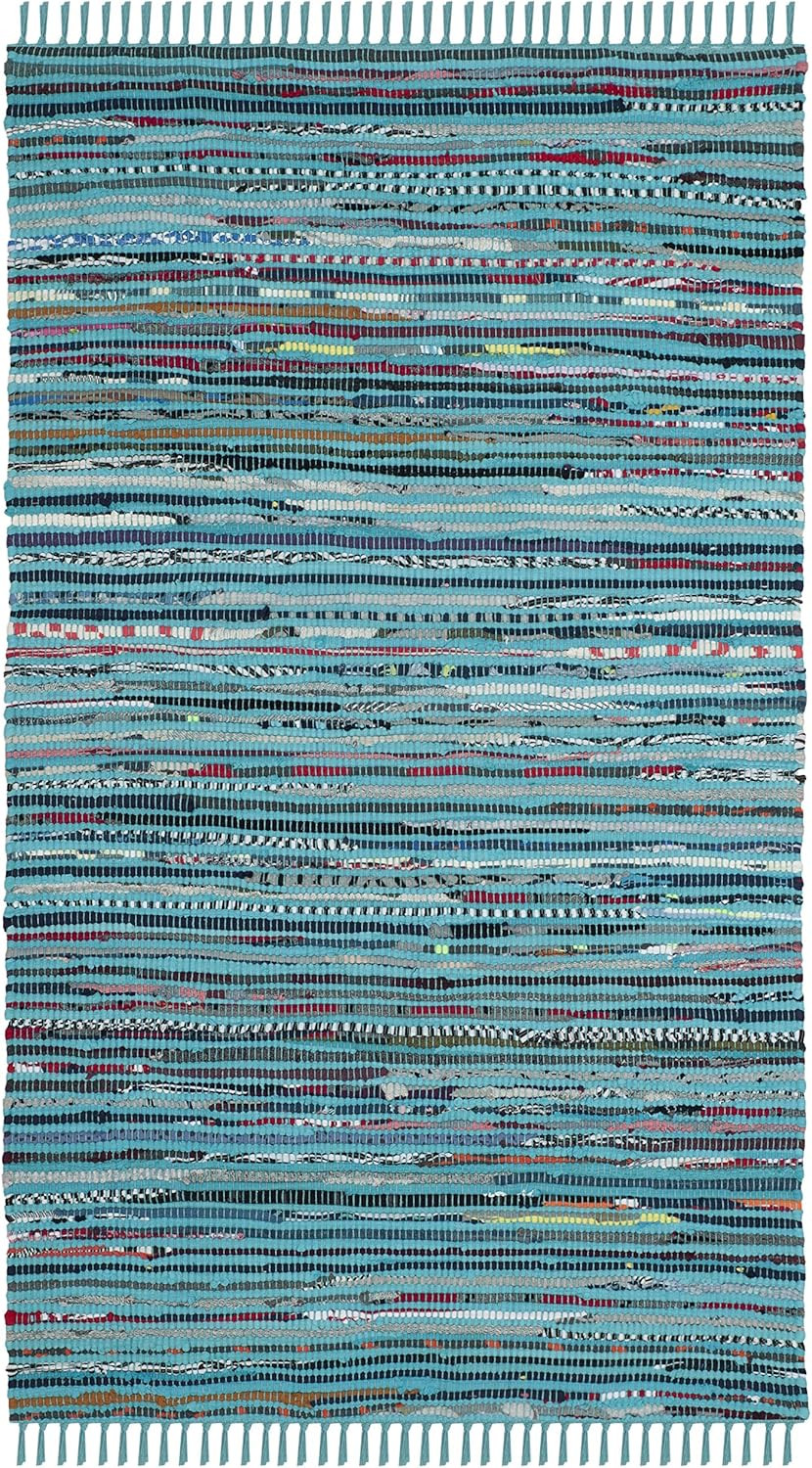 Rag Rug Collection Accent Rug – 2’3″ X 3’9″, Turquoise & Multi, Handmade Boho St