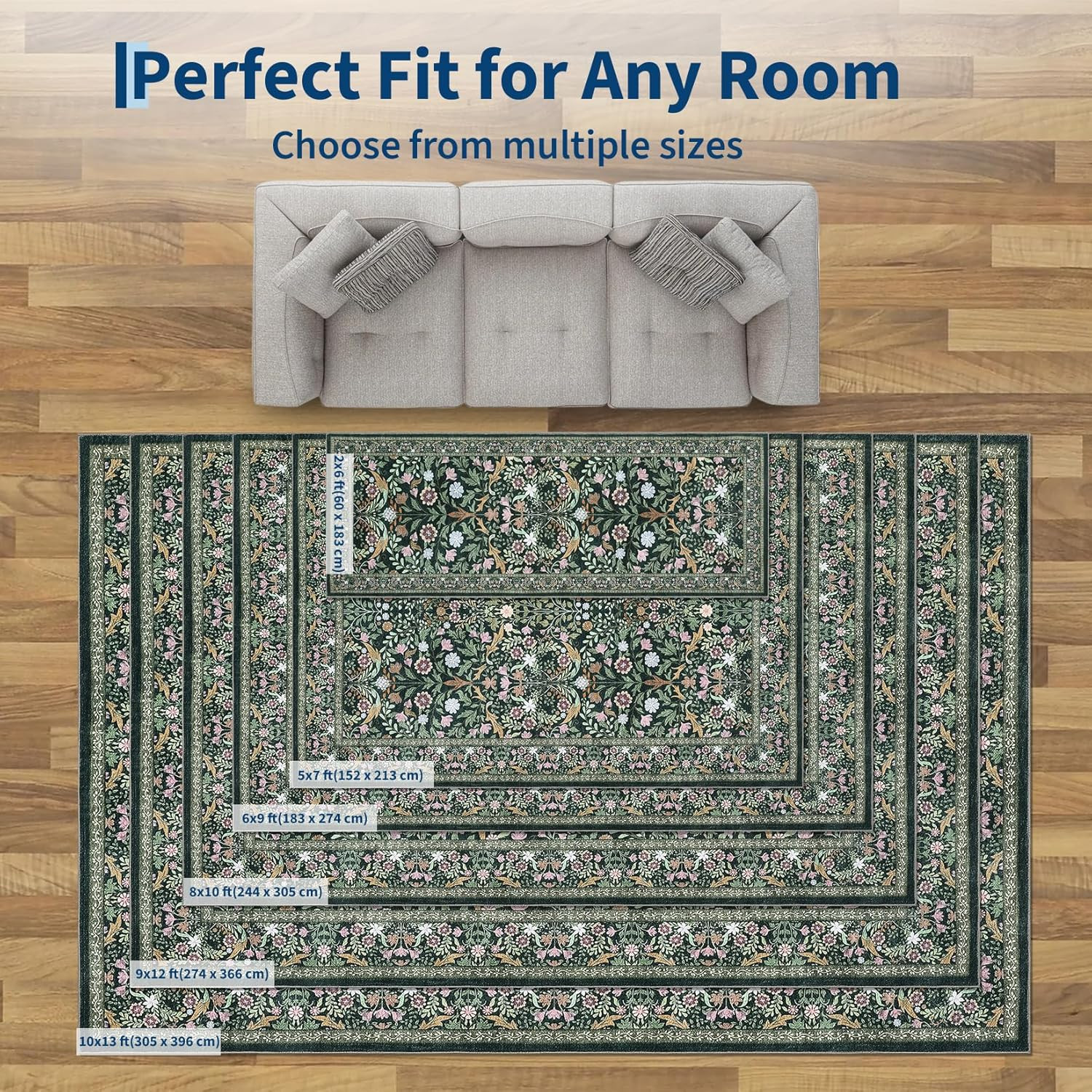 Vintage Floral 9X12 Area Rug – Soft, Washable, Non-Slip for Home & Office