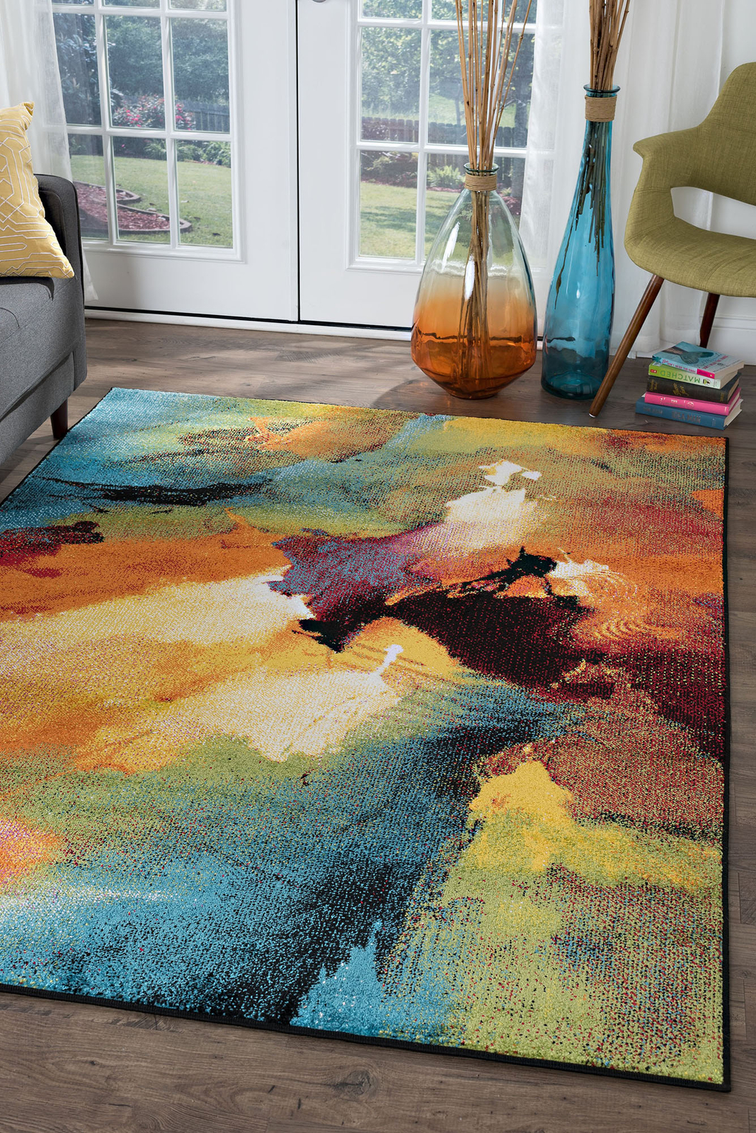 5×7 Multi Contemporary Abstract Waves Area Rug – Actual Size 5′ 3″ x 7′ 3″