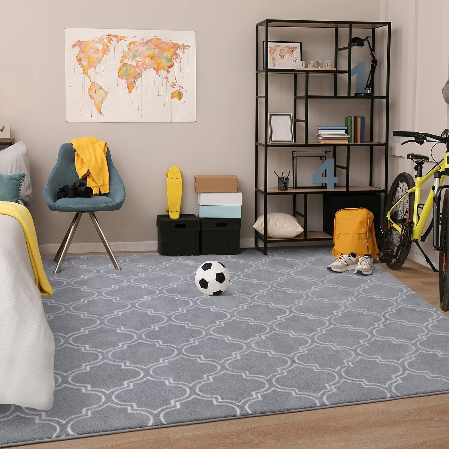 Shag Geometric Modern Area Rug for Bedroom 4X6 Feet Memory Foam Indoor Carpet