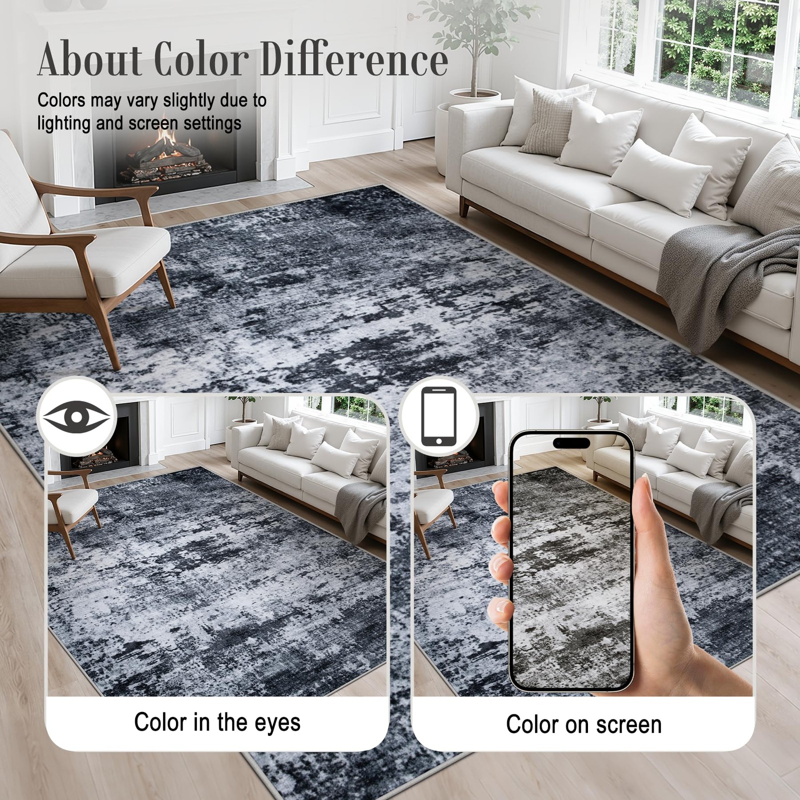 Area Rug Living Room: Modern Washable 5′ x 7′ (Rectangular), Black