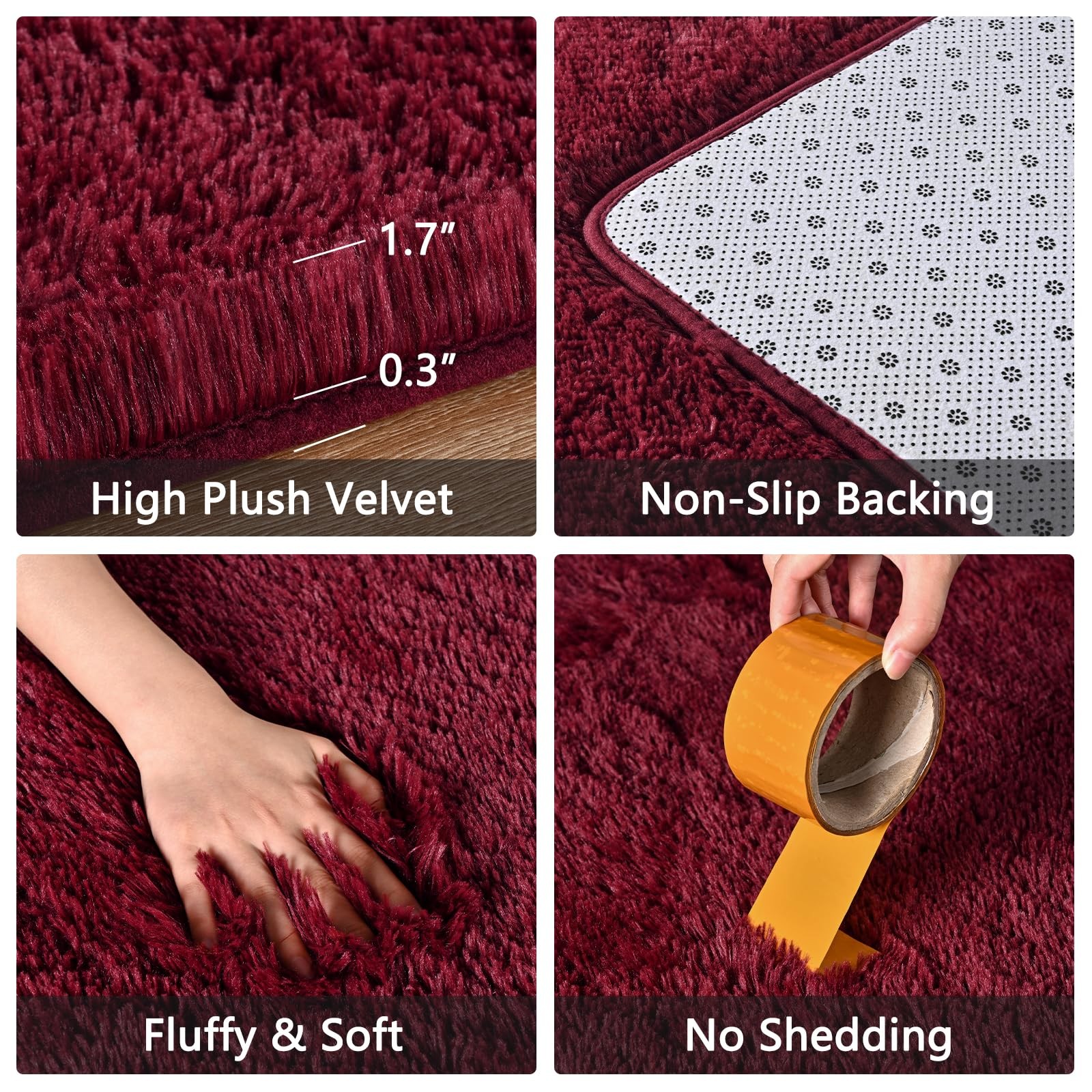 Fluffy Burgundy Red Rugs for Bedroom, 4×6 Feet Dark Red Area Rug for Living R