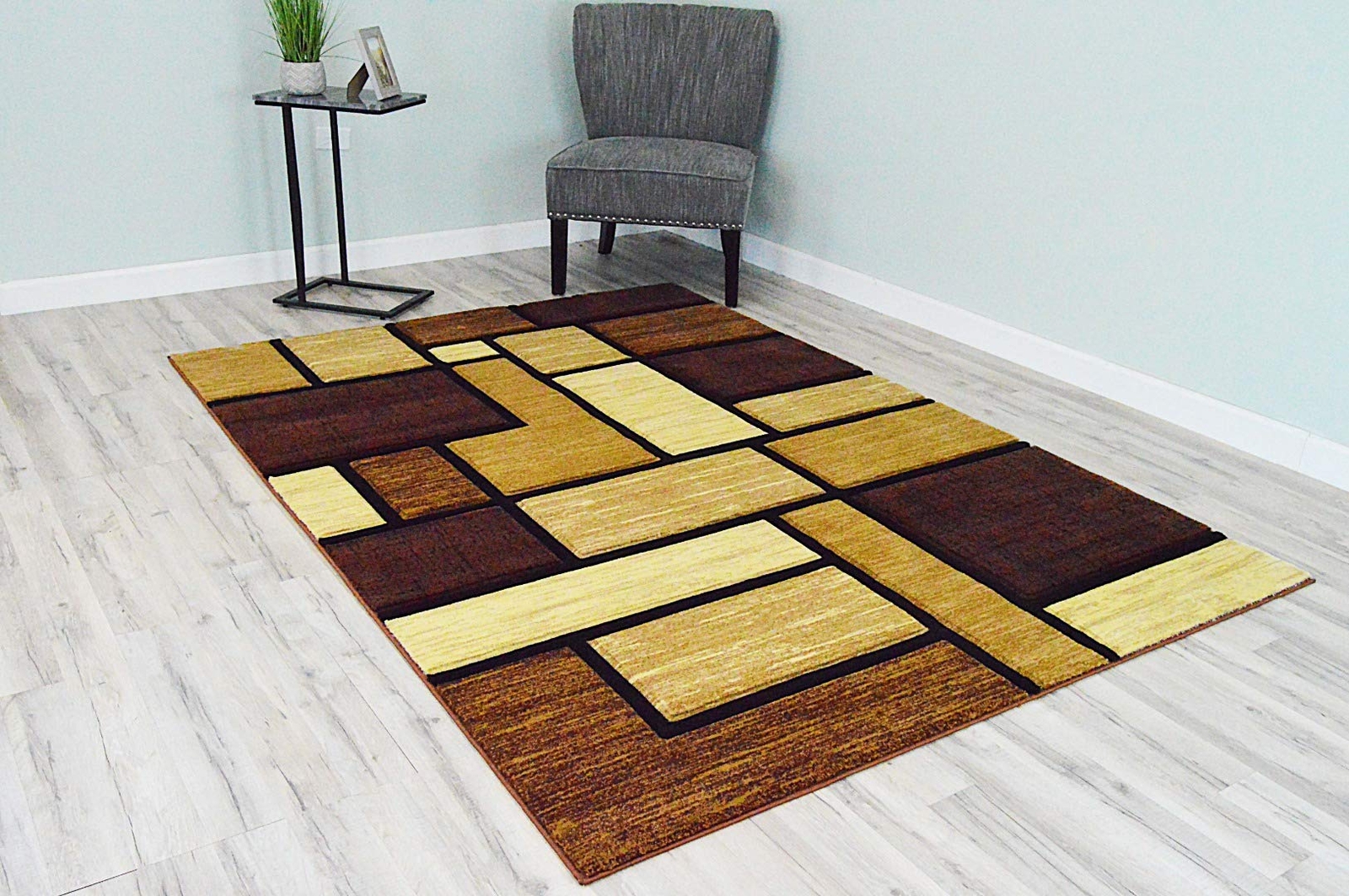 Premium Carved Modern Contemporary Abstract Rug 3995 Brown Beige 5’3”x7’6”