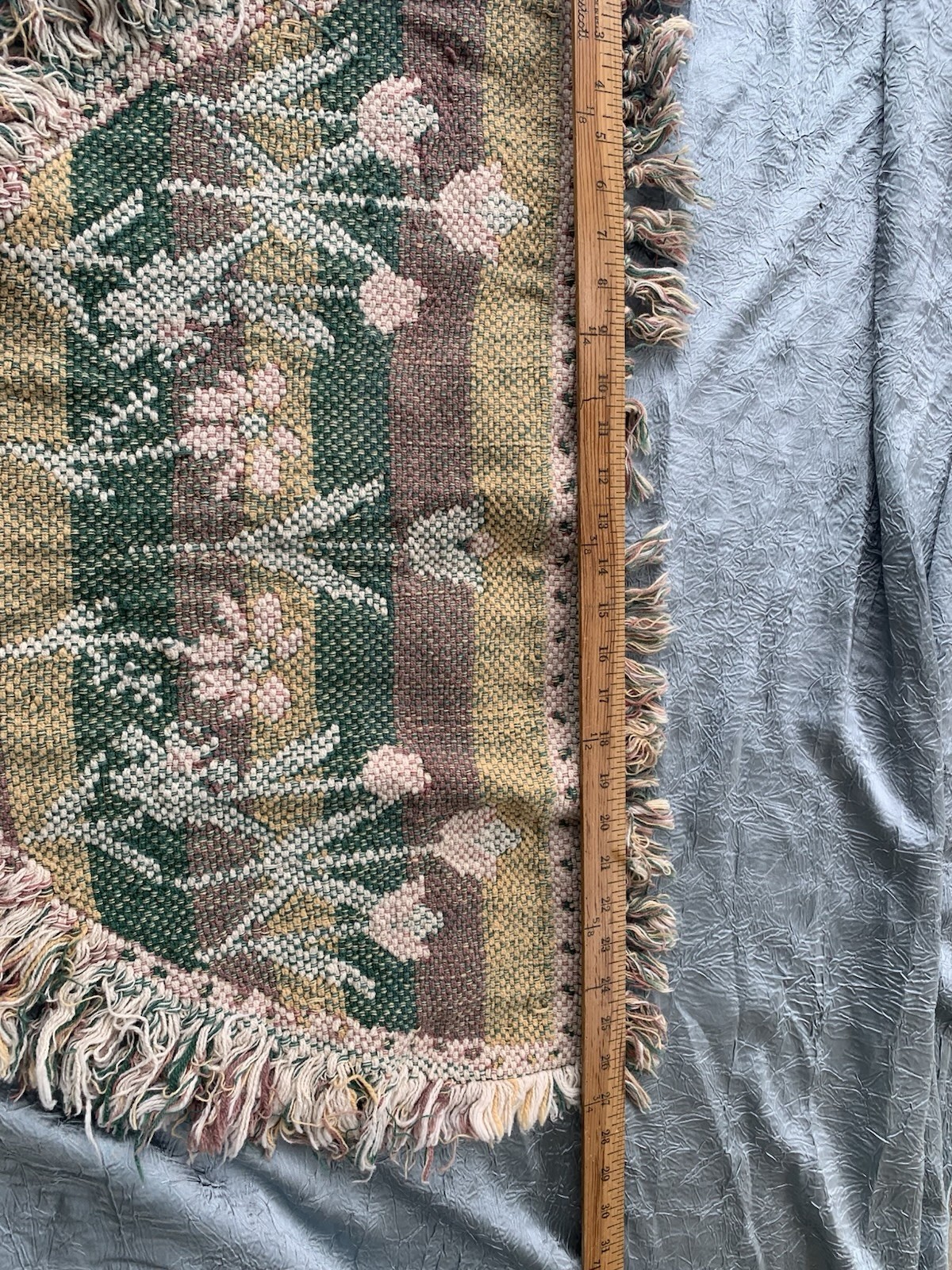 Vintage Retro Semi Circle Woven Tulip Pattern With Fringe Entryway Rug
