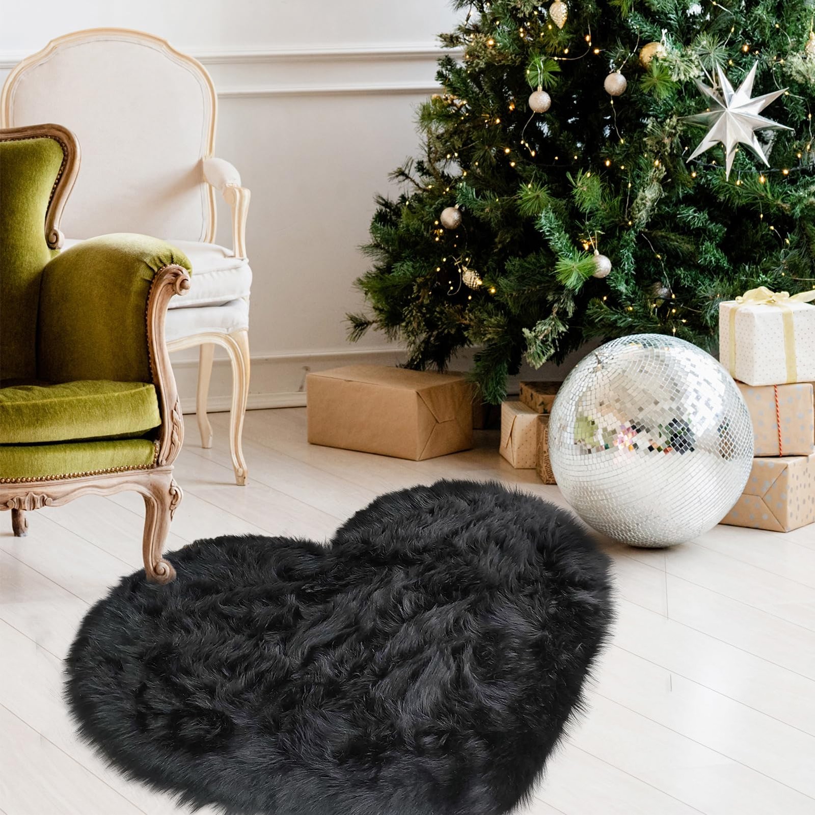 Heart Rug, Black Heart Shaped Rug, Fluffy Faux Fur Rugs, Shag Mats for Bedroo…