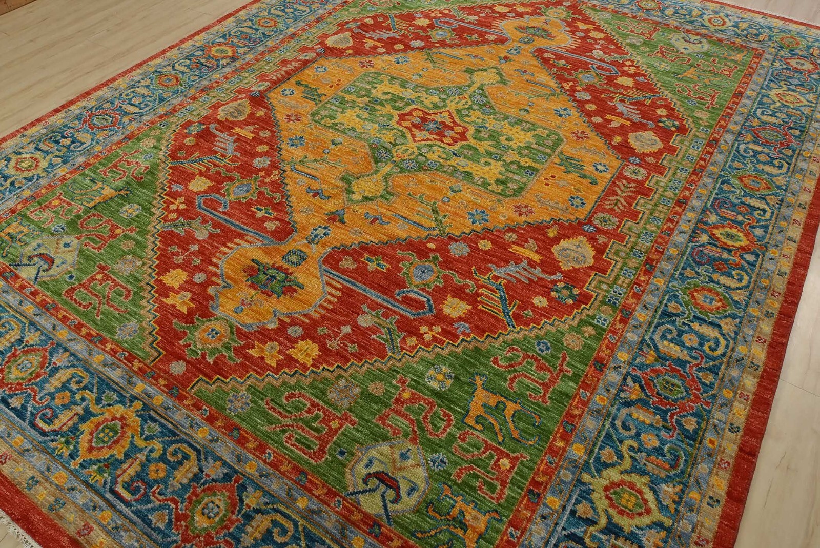 Anatolia Rug 8’11” x 11’10” Red Wool Tribal Hand-Knotted Oriental Carpet
