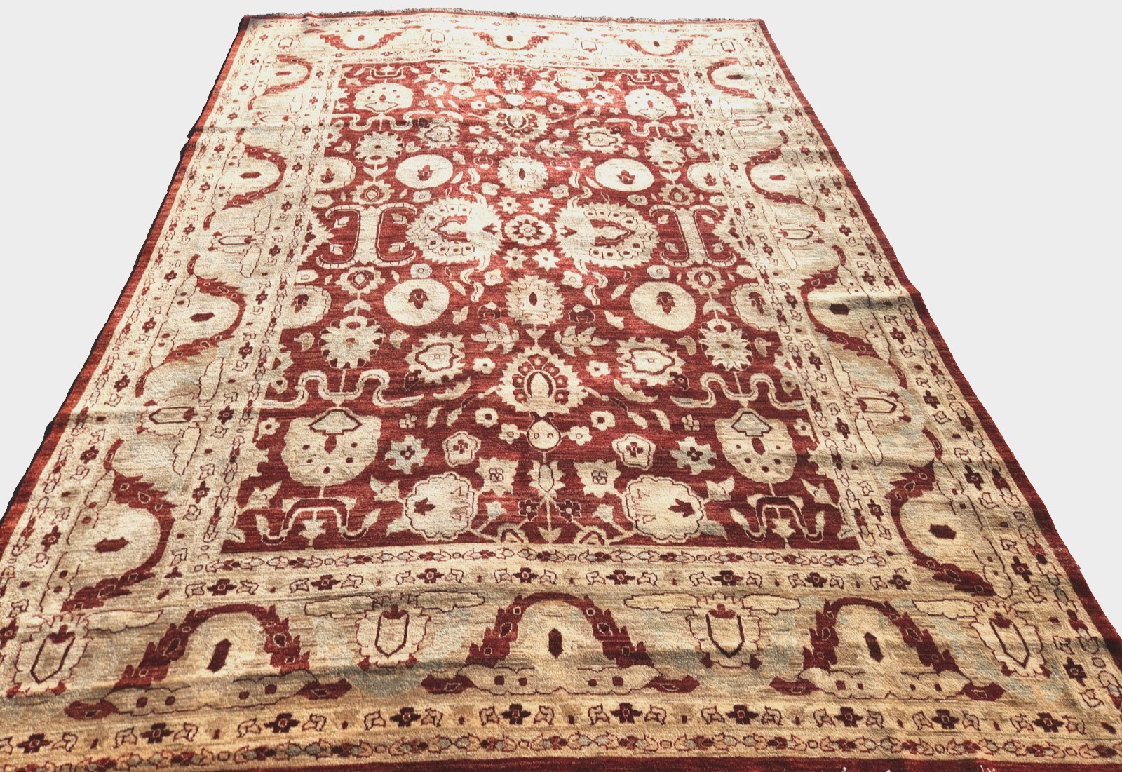 ANTIQUITY HAND-KNOTTED TURKISH OUSHAK TRIBAL-ZIGLAR WOOL MUTED RUG 9′ X 12′