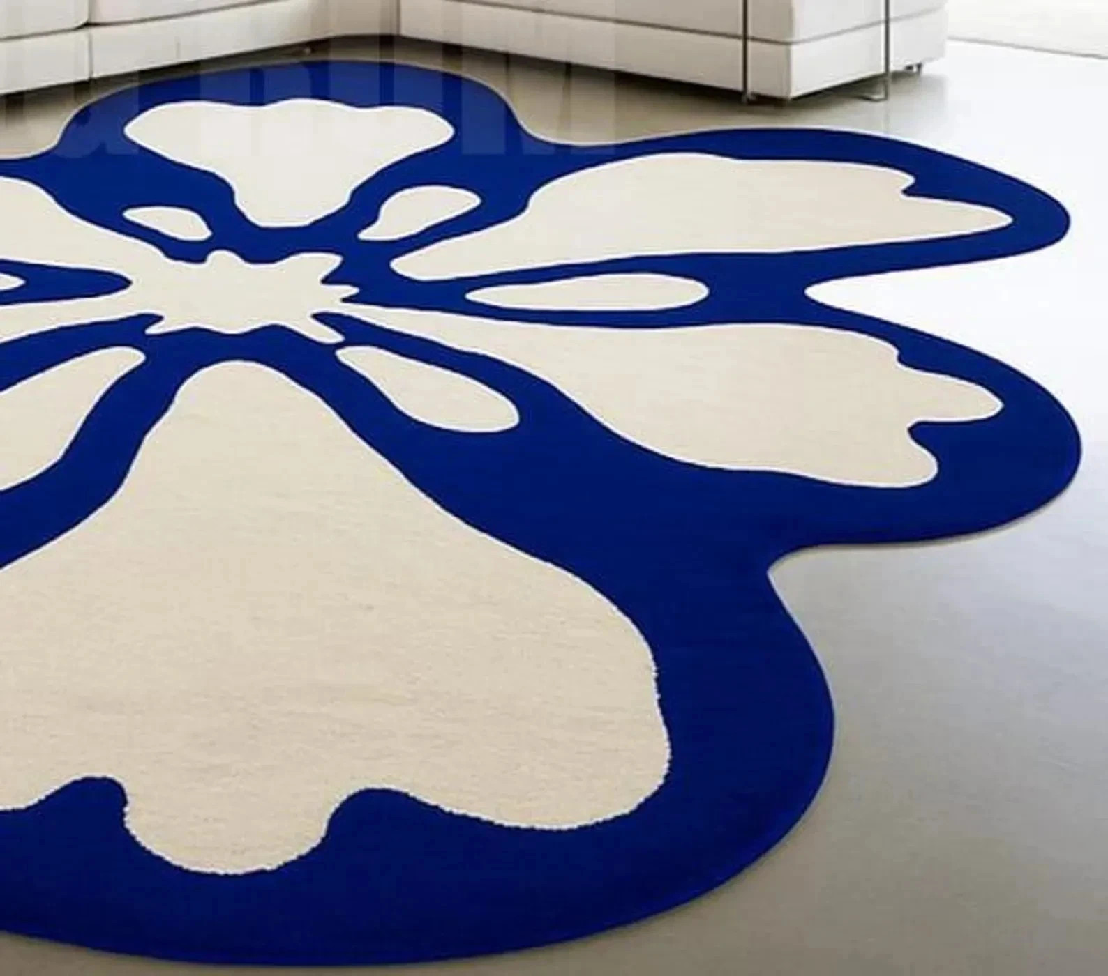 Oversized Floral Area Rug: Modern Blue & White Flower Carpet