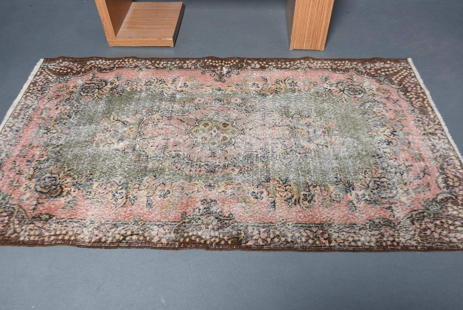 Vintage Rug, Area 3,9×6,9 ft Turkish Rug, Brown Camouflage Wool Rug