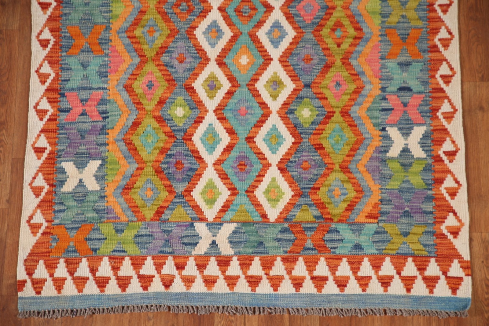 Reversible Kilim Accent Rug 4×6 Geometric Pattern Hand-woven Wool Carpet