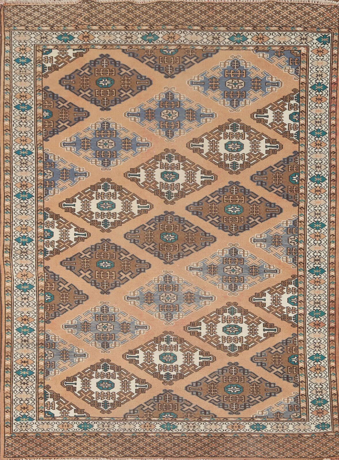 Vintage Geometric Turkoman Tribal Area Rug 4’x6′ Wool Hand-knotted Nomad Rug
