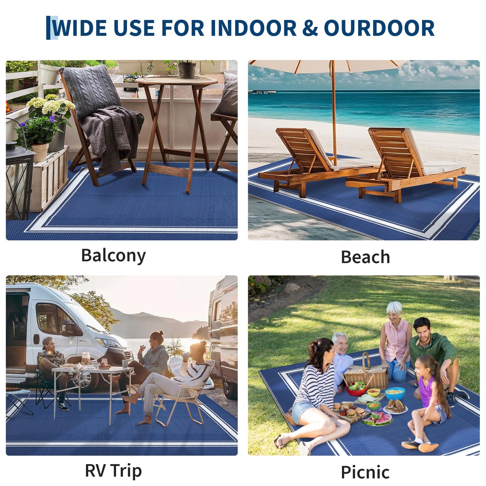 Waterproof Outdoor Rug for Patio, Reversible Plastic Straw Mat 8×10/9×12/9×18 FT