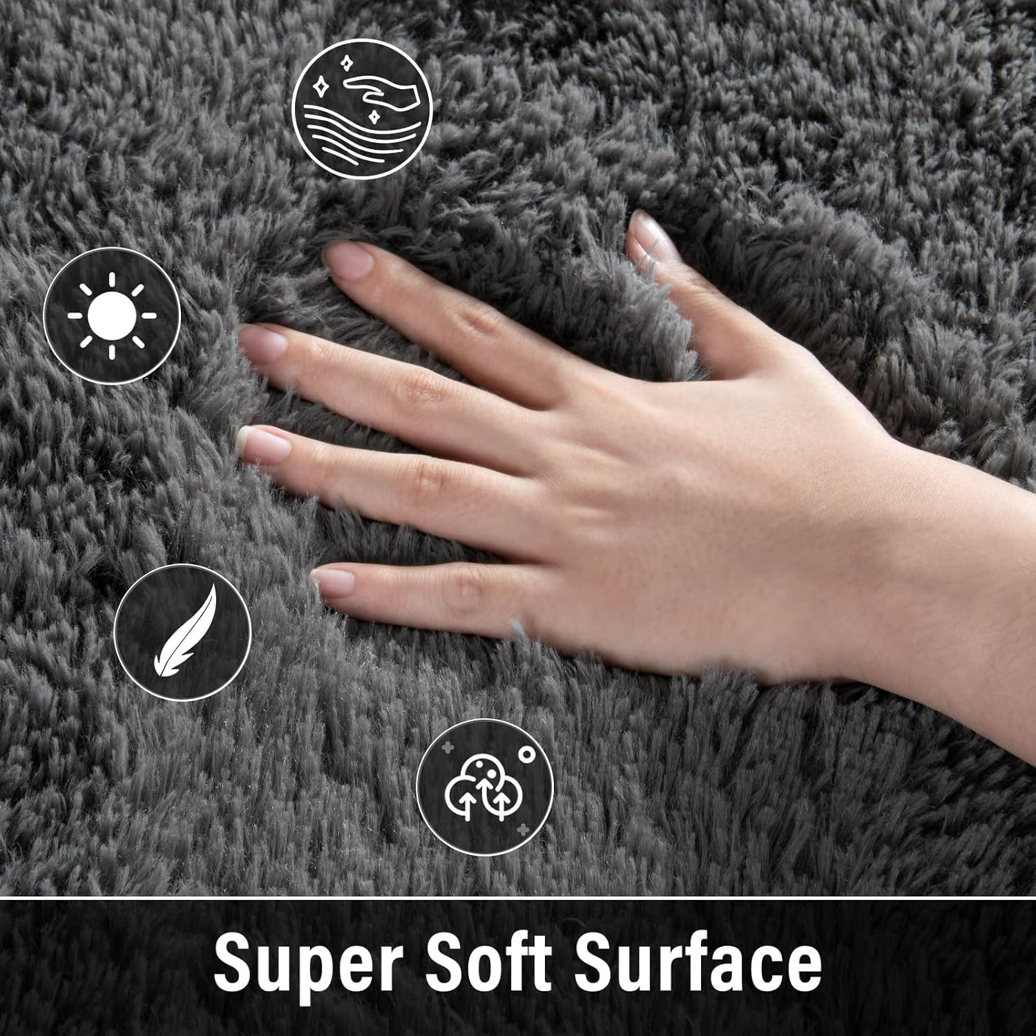 Large Dark Grey Shaggy Rug 9×12 Feet – Soft Non-Slip Plush Area Carpet