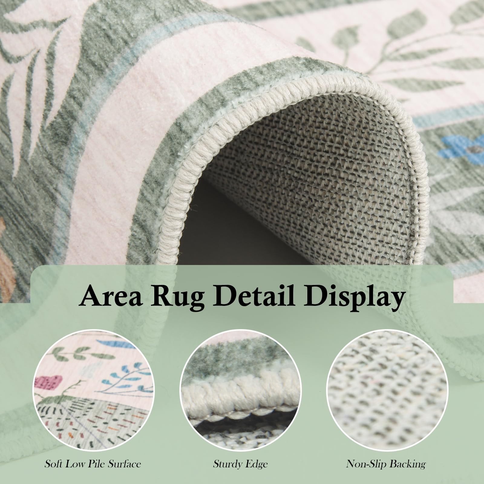 TerradWafs 5×7 Area Rugs for Living 5′ x 7′ (Rectangular), Farm | Sage Green